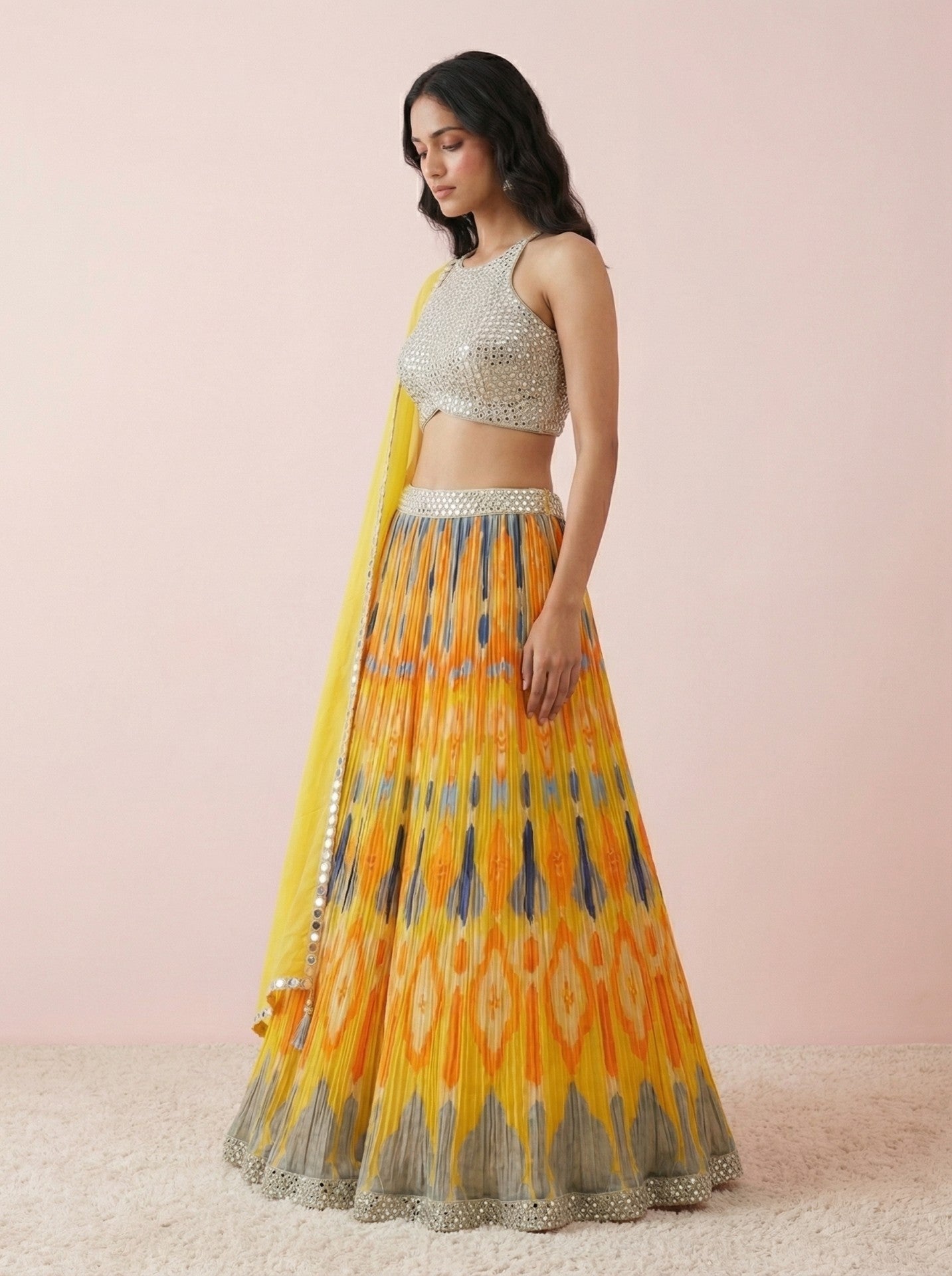 Yellow Digital Print Designer Lehenga