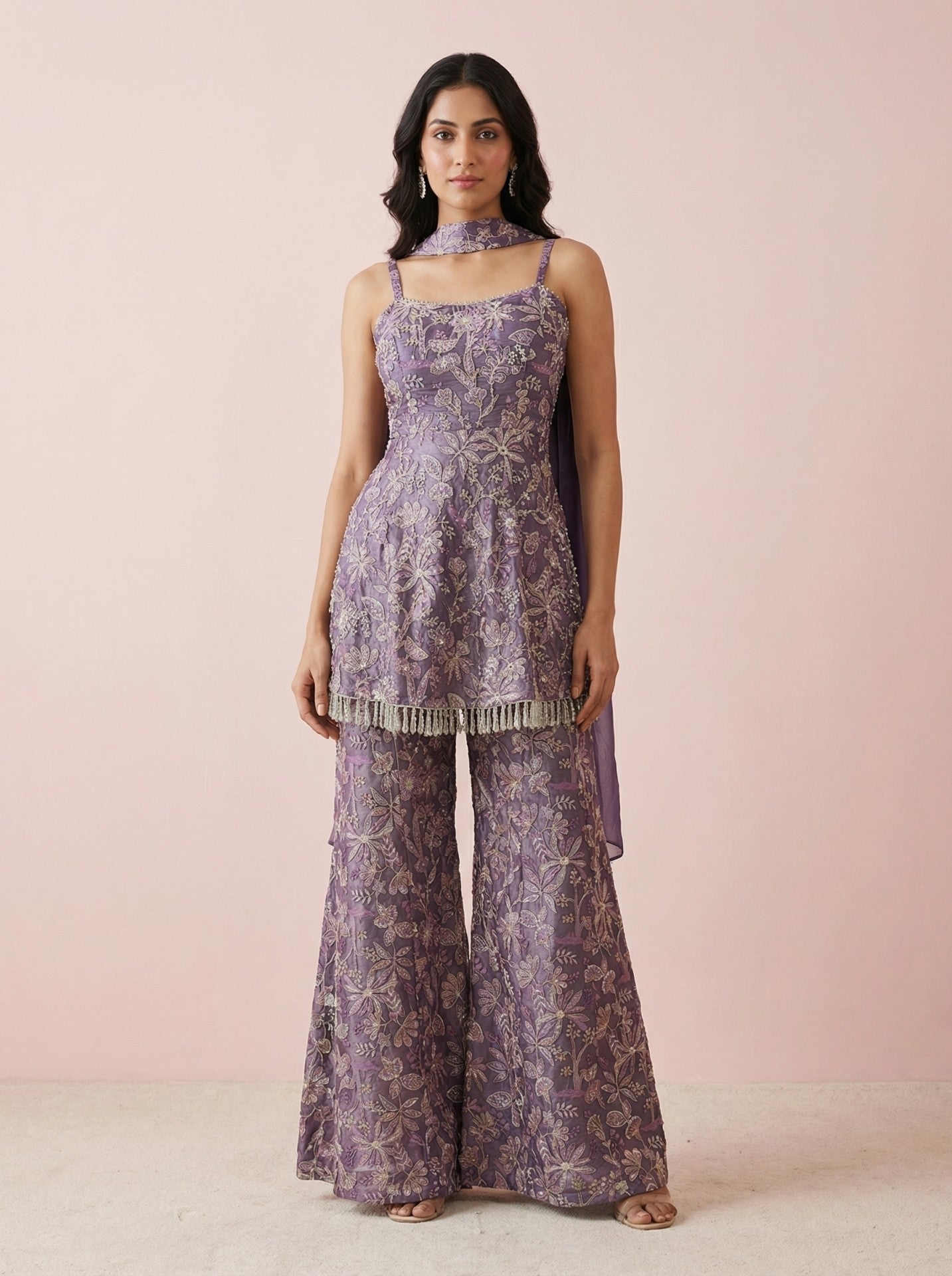 front view of indian women wearing palazzo set