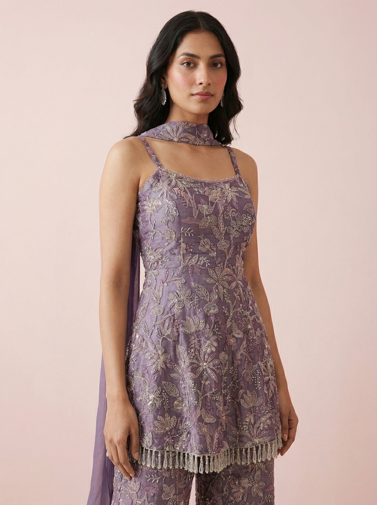 closeup shot of purple embroidered sleeveless top