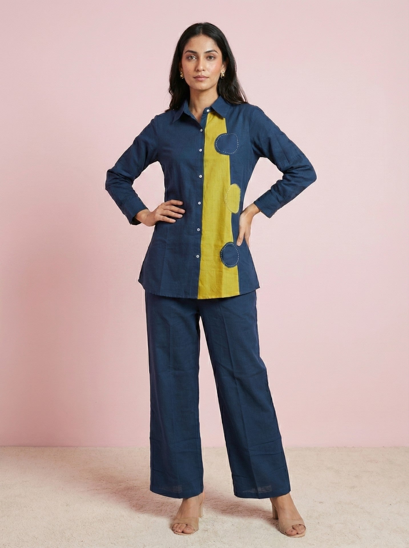 Blue & Yellow Color Block Co-Ord Set