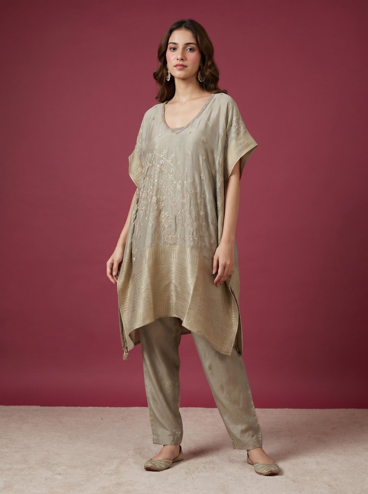 Grey Designer Kaftaan With Bottom Pant