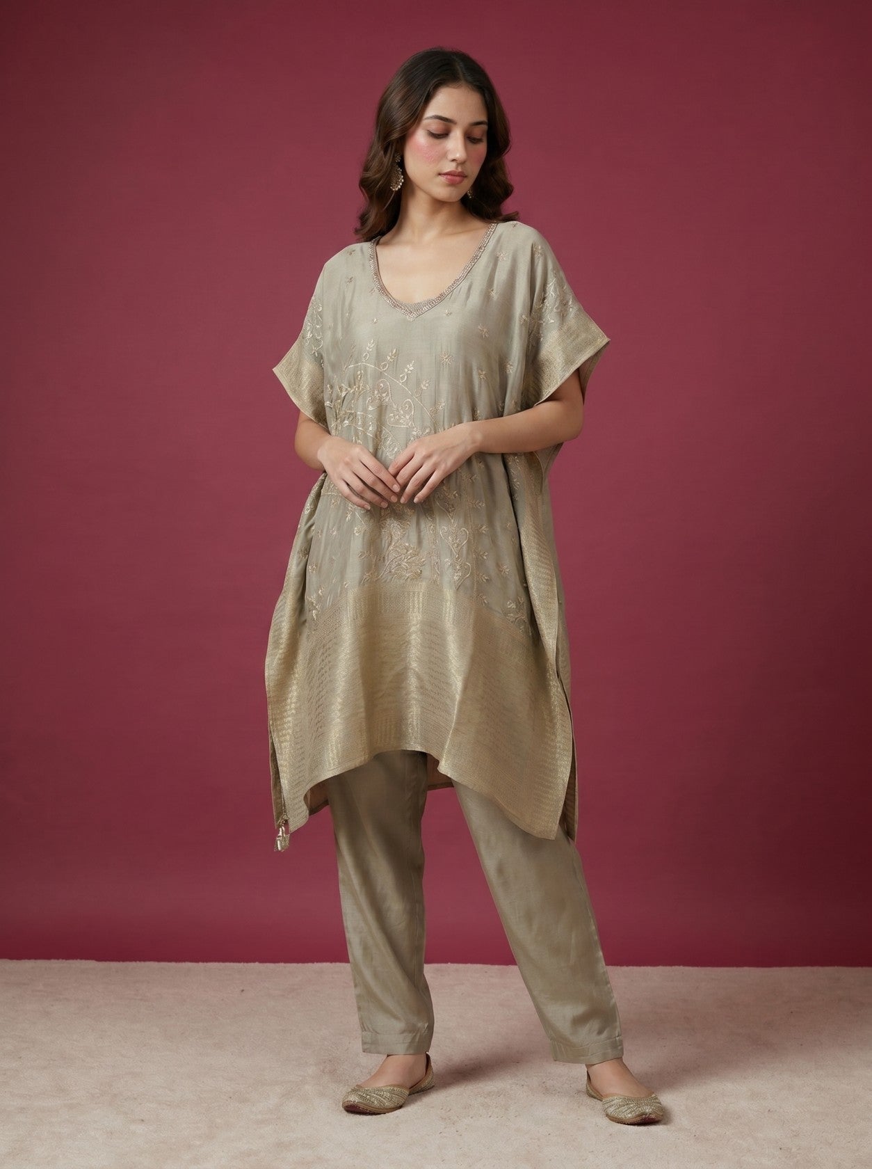 Grey Designer Kaftaan With Bottom Pant