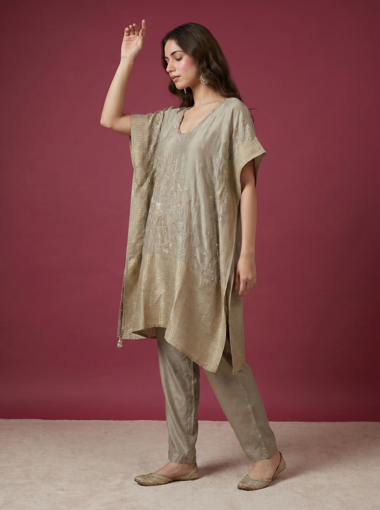 Grey Designer Kaftaan With Bottom Pant