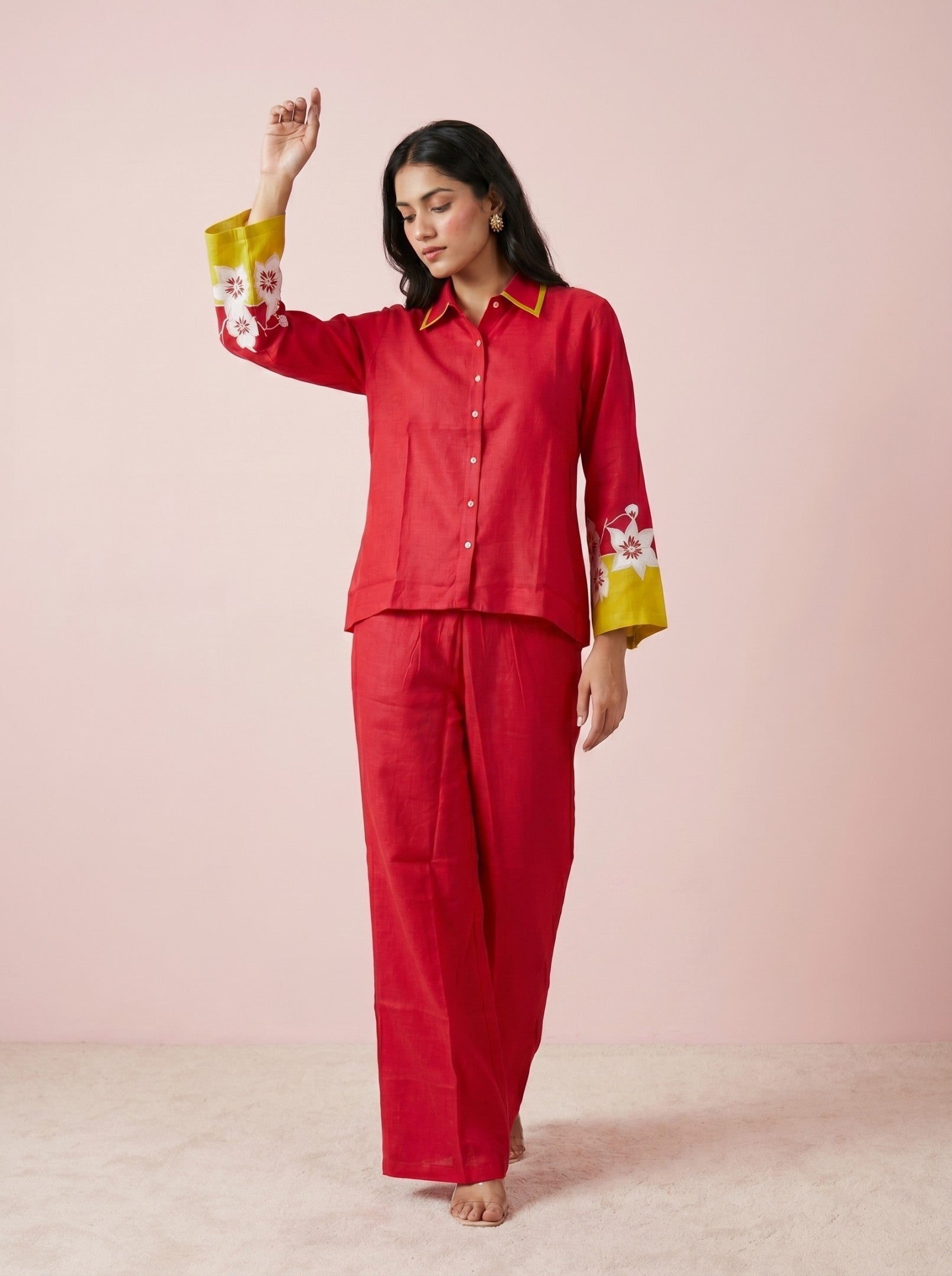 Red Full Sleeve Cotton Co-Ord Set