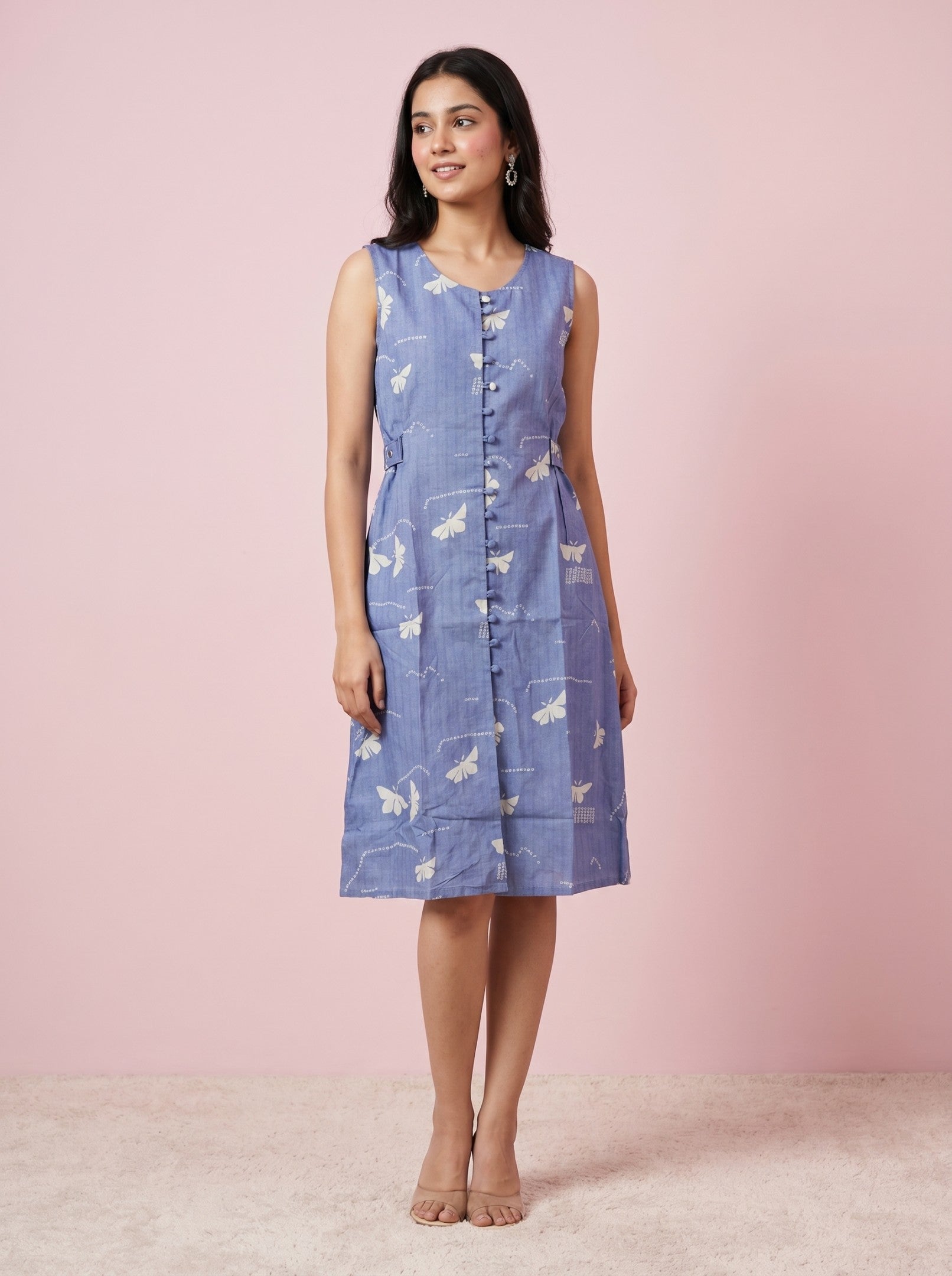 Sky Blue Printed One Piece Dress