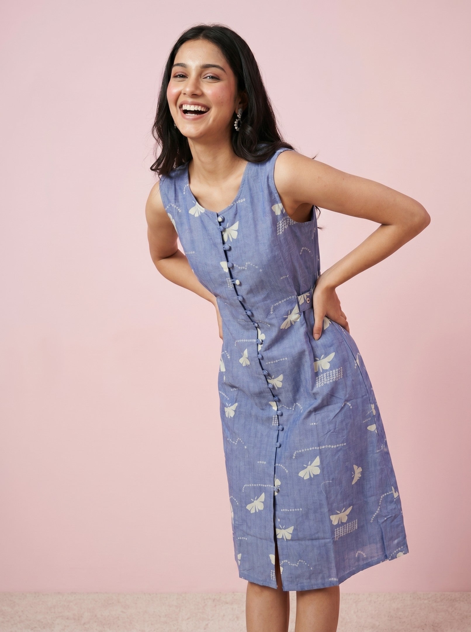 Sky Blue Printed One Piece Dress