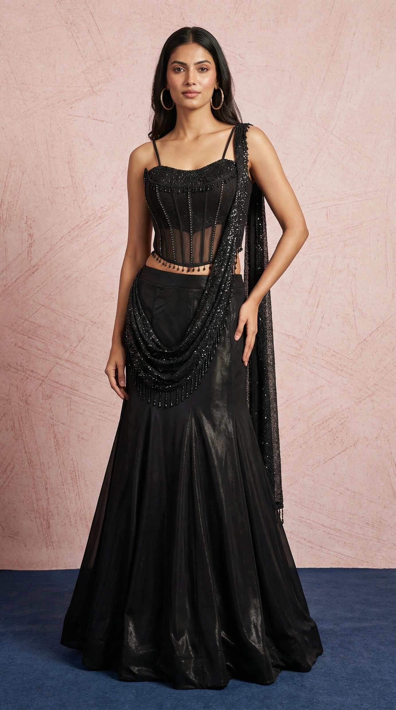 Black Festive Fish Cut Lehenga