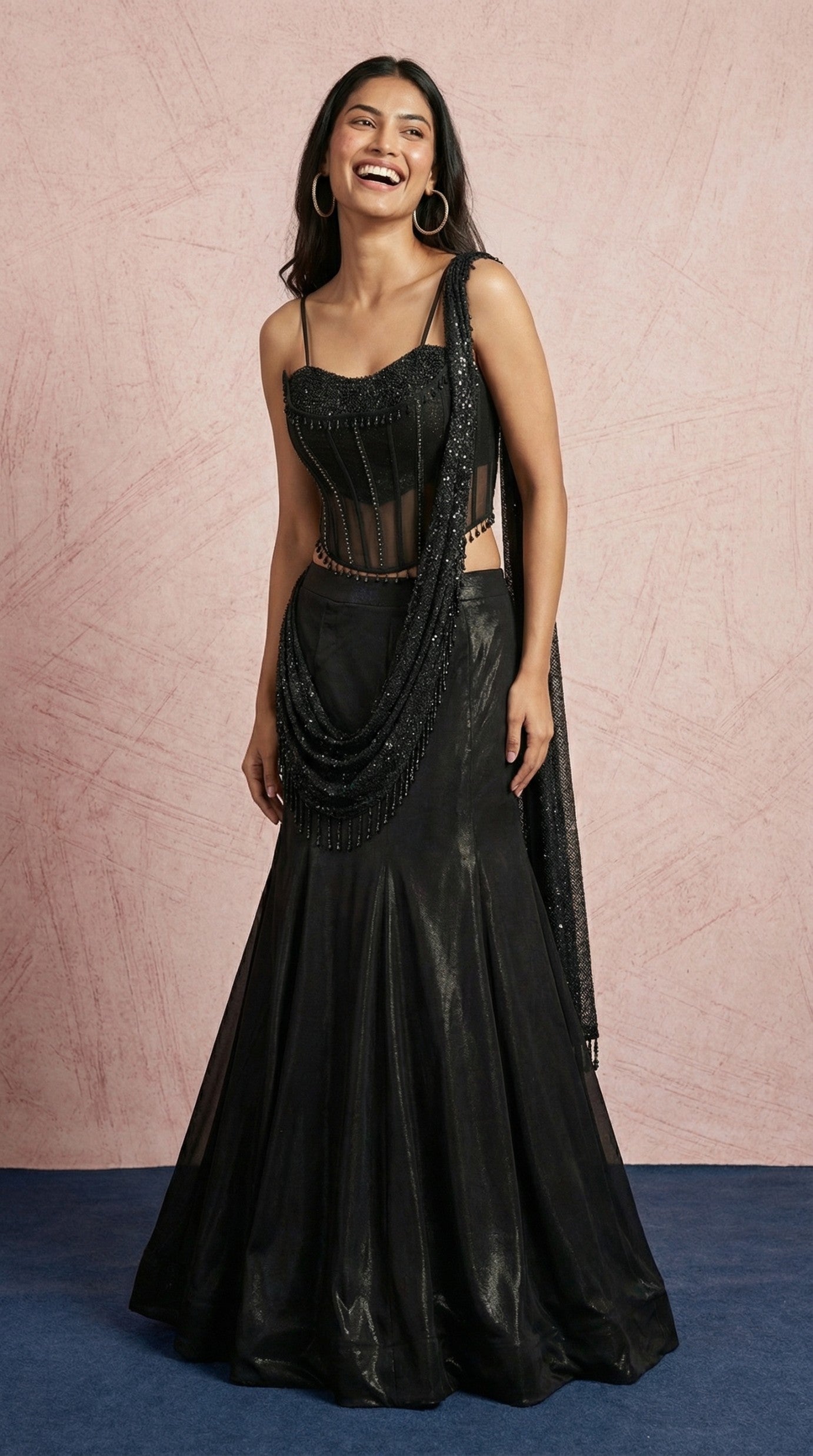 Black Festive Fish Cut Lehenga