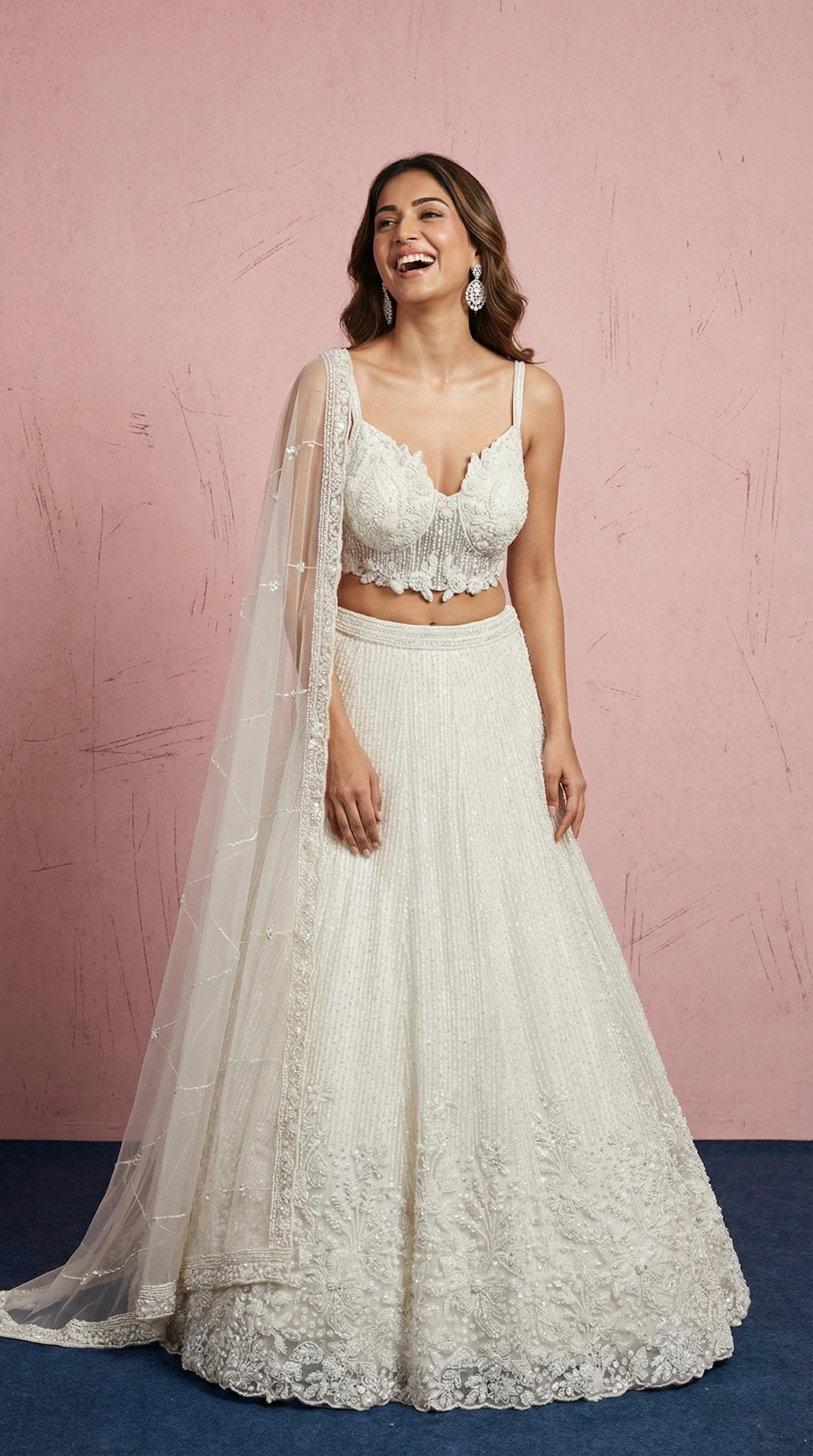 White Embroidered Festive Designer Lehenga