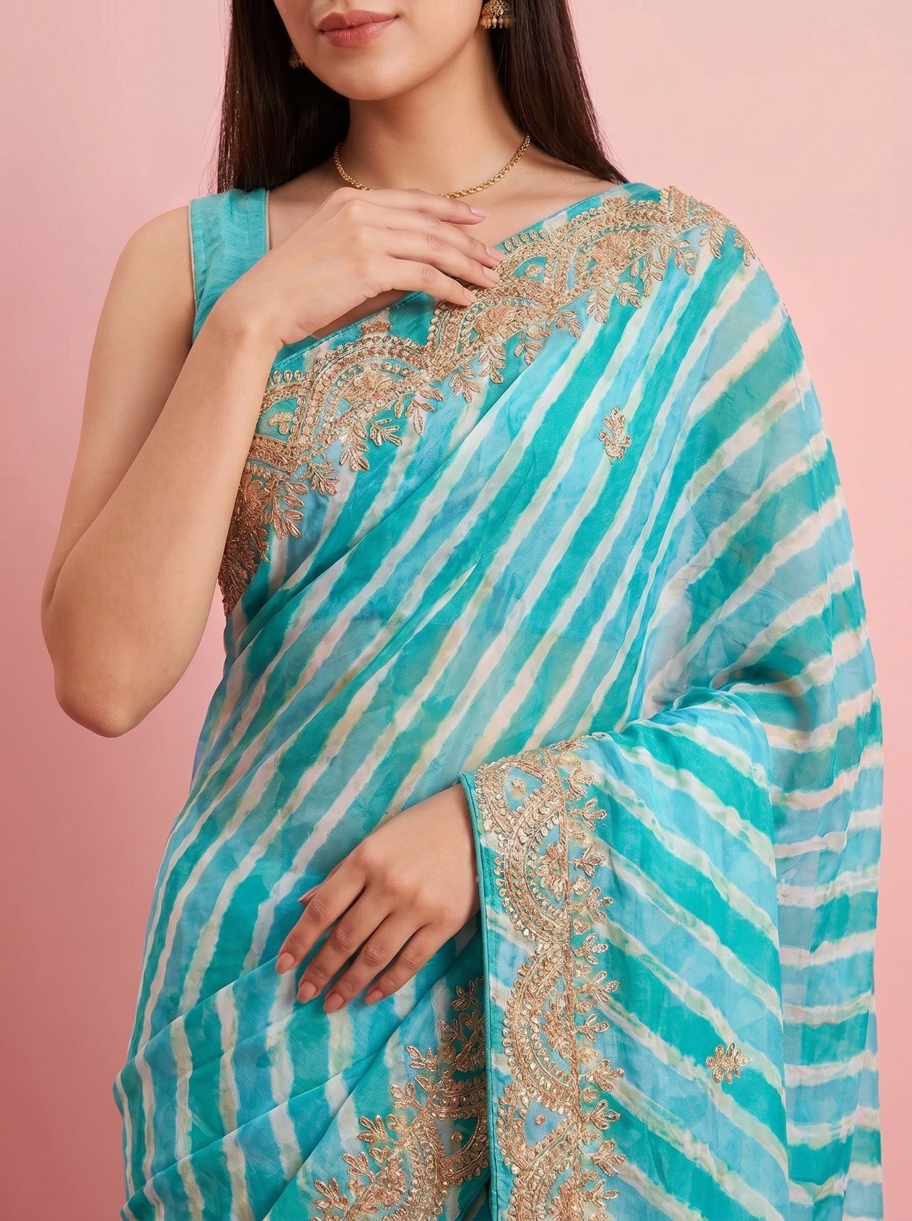 Green Leheriya Pure Tussar Silk Saree