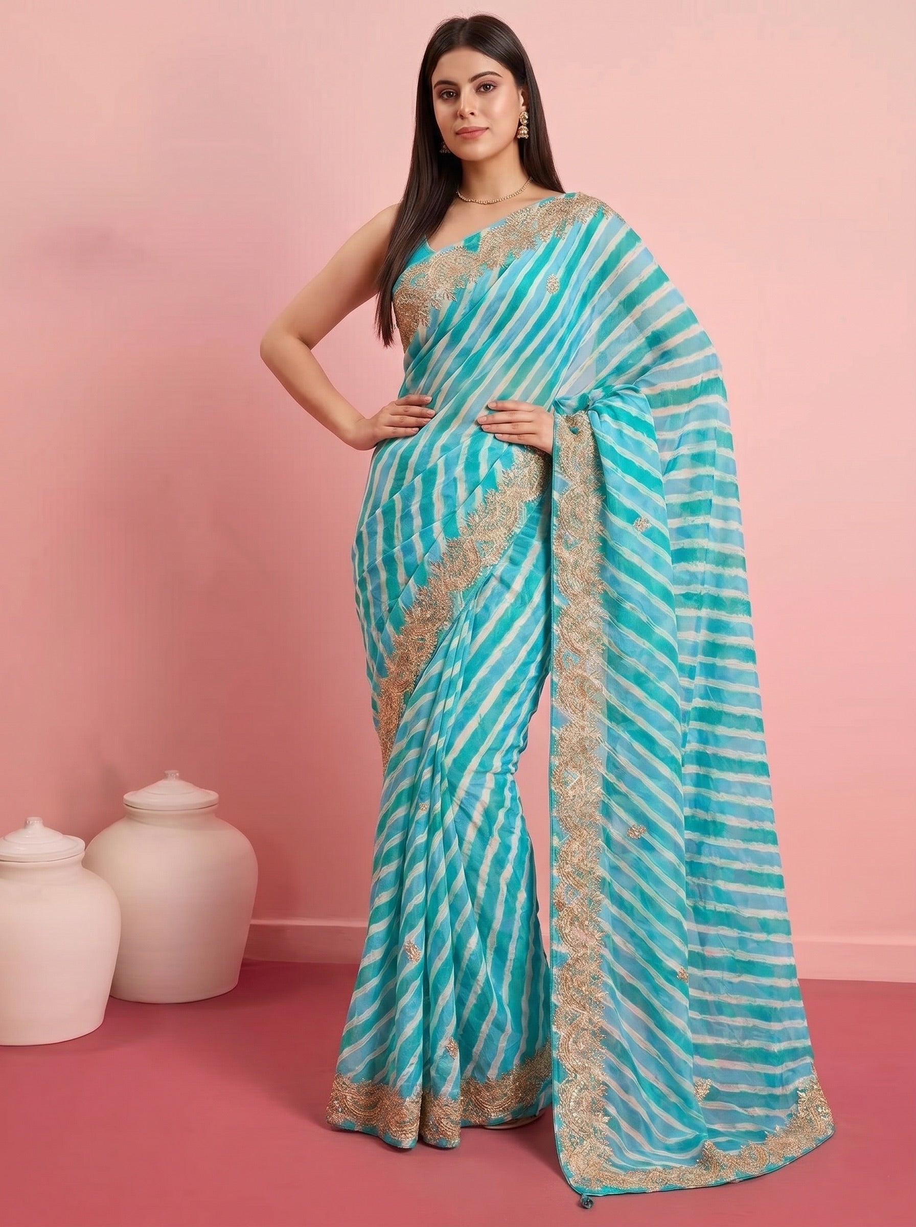 Green Leheriya Pure Tussar Silk Saree