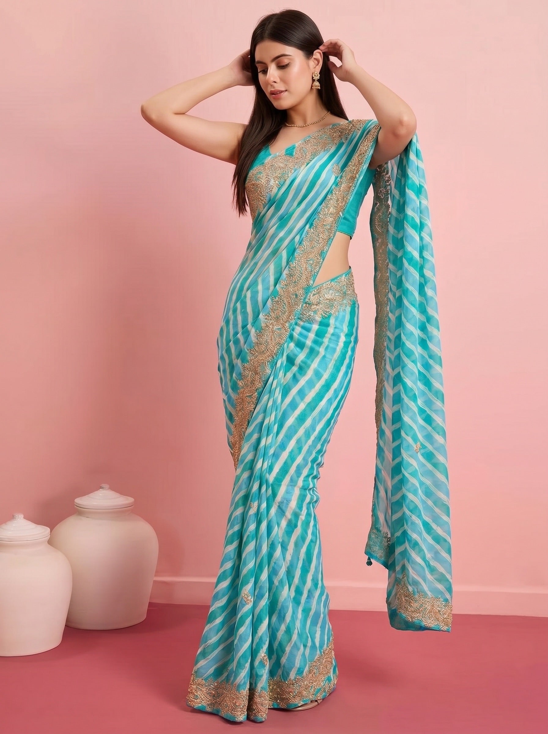 Green Leheriya Pure Tussar Silk Saree