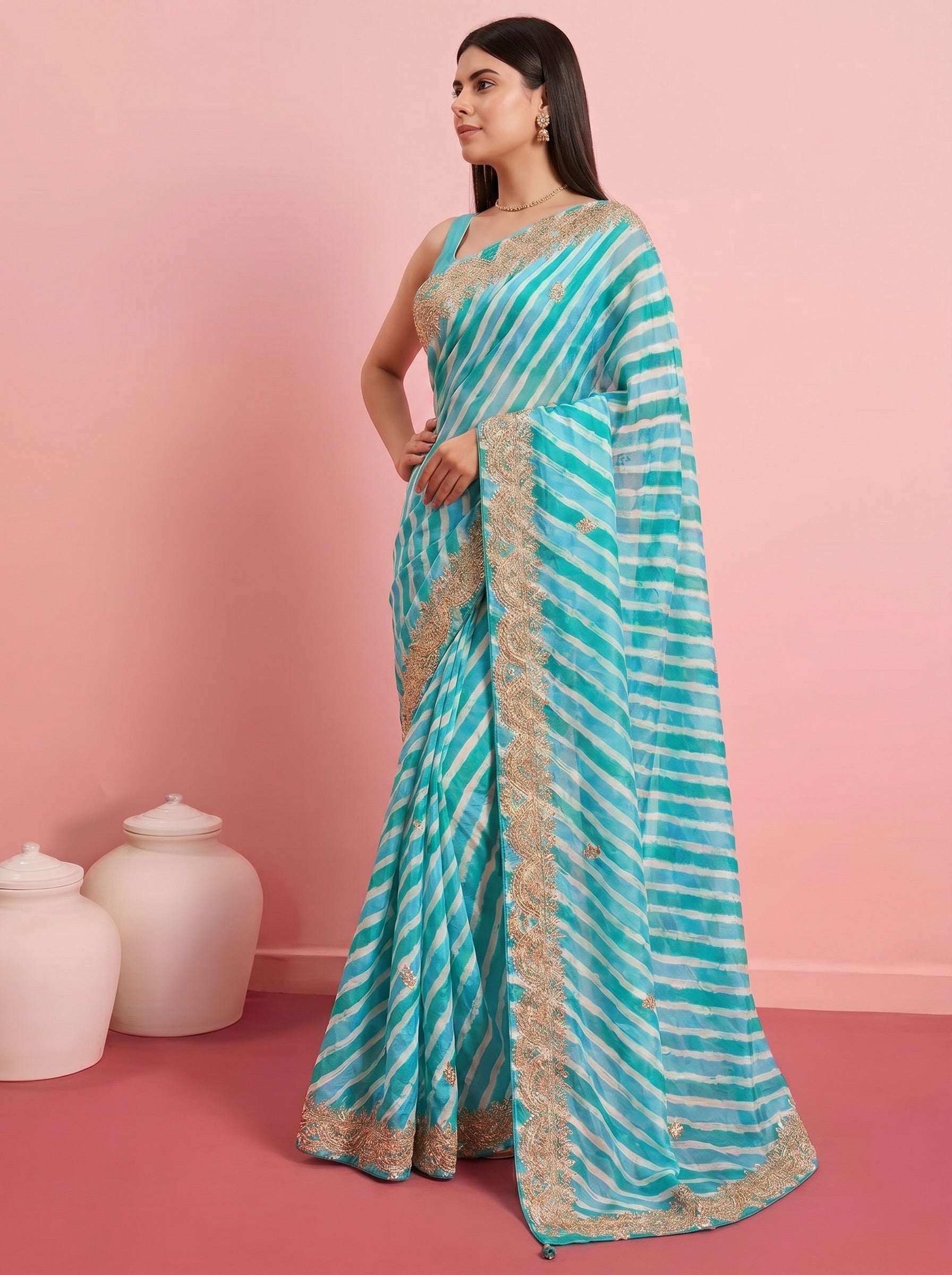 Green Leheriya Pure Tussar Silk Saree