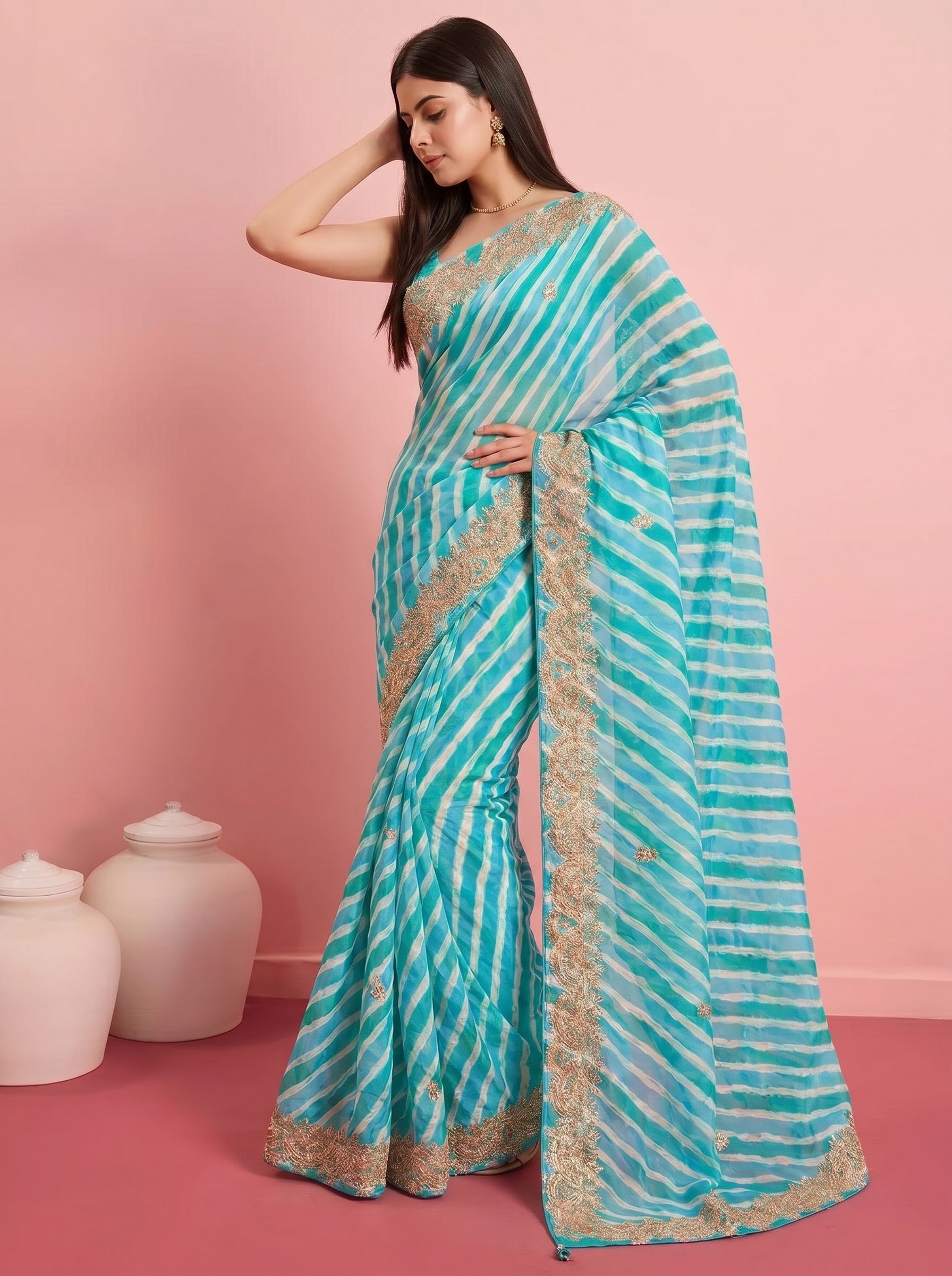 Green Leheriya Pure Tussar Silk Saree