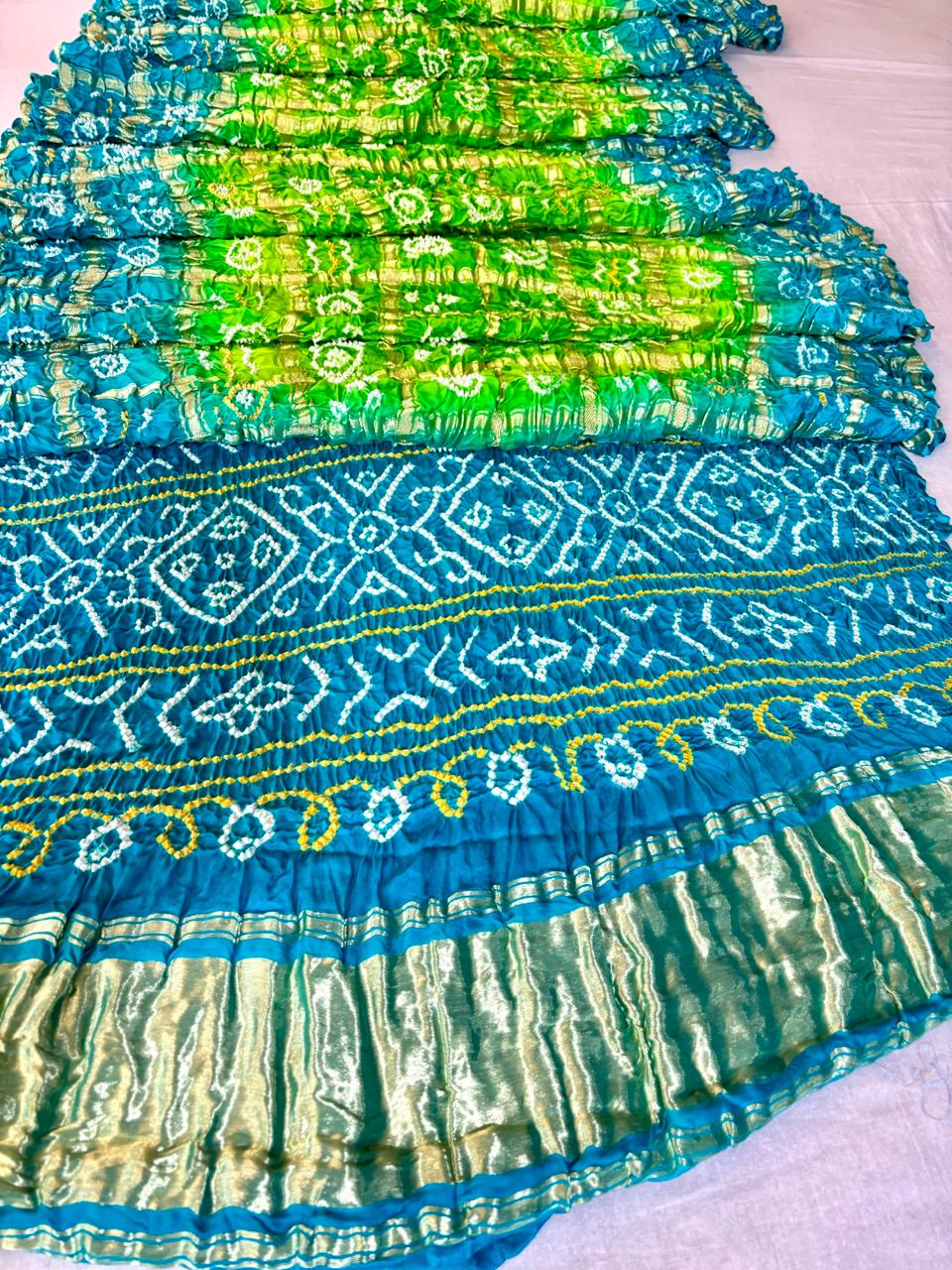 Shaded Green Gajji Silk Bandhej Saree