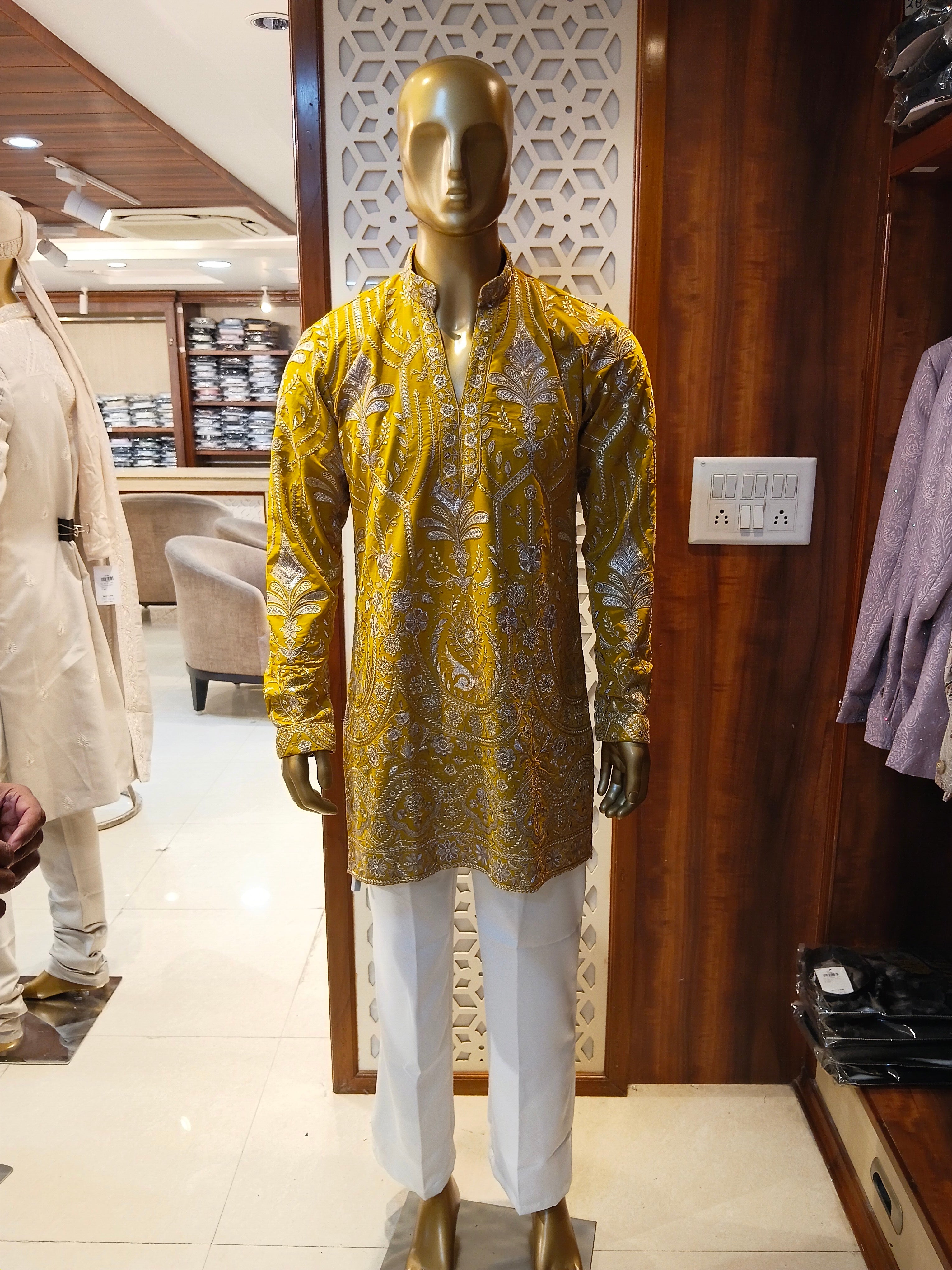 Mustard Embellished  Kurta Pajama for Men