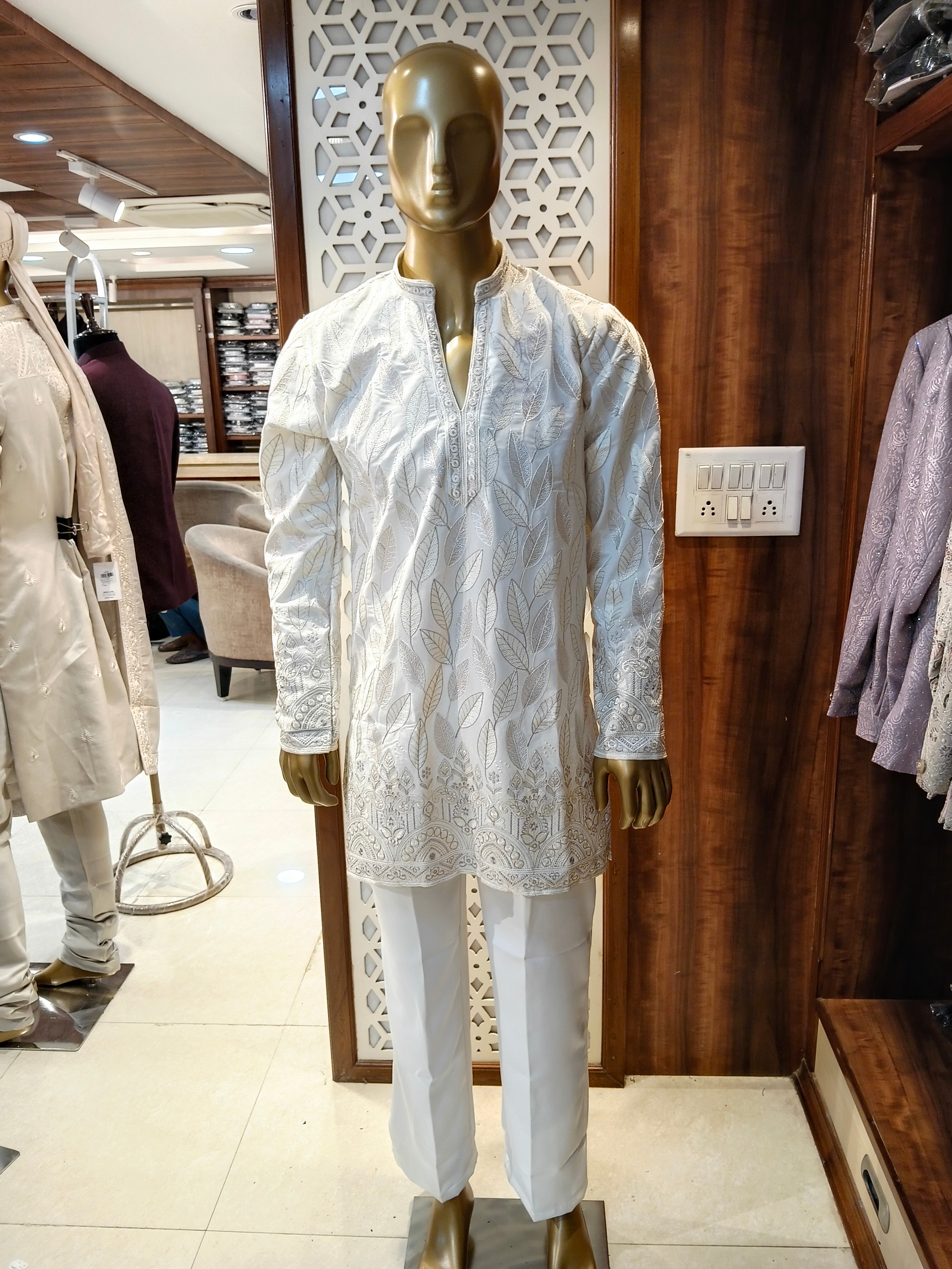 White Embellished  Kurta Pajama for Men