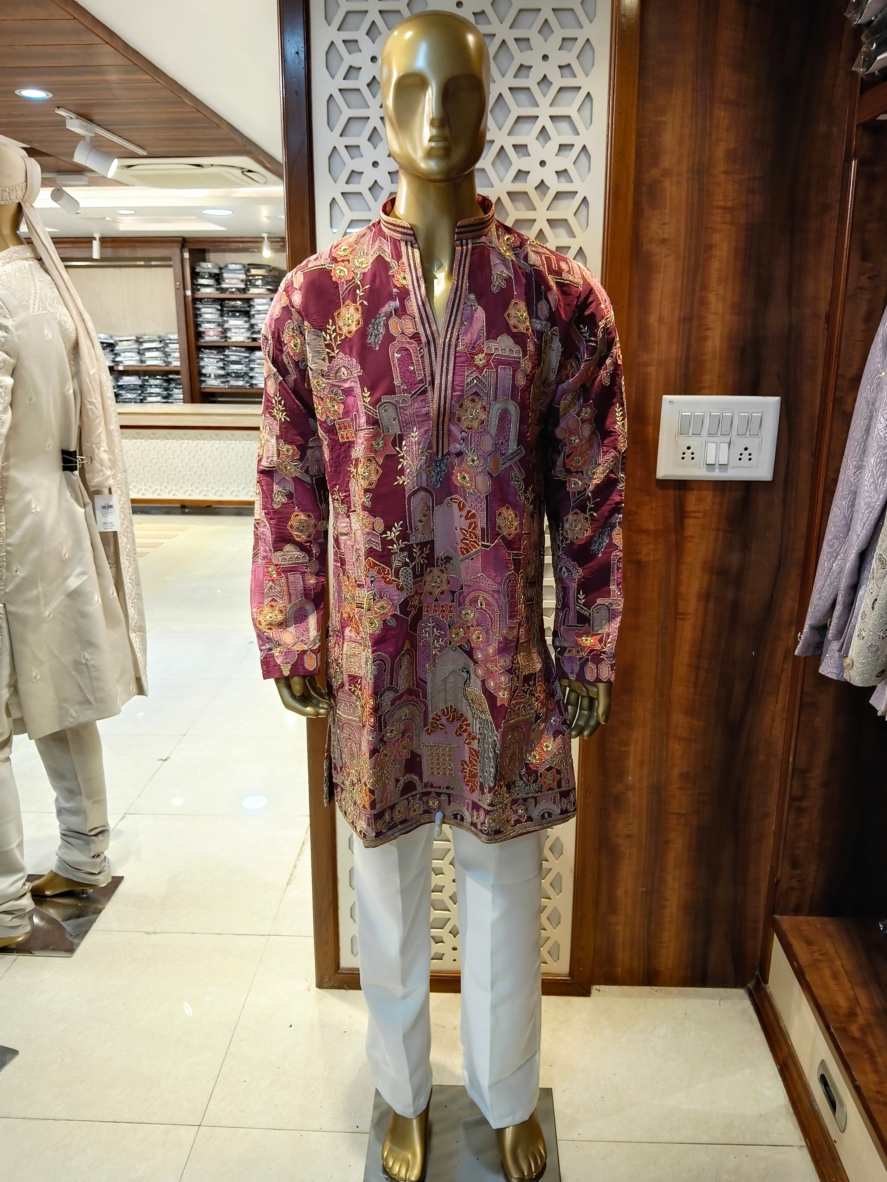 Maroon Printed  Kurta Pajama for Men
