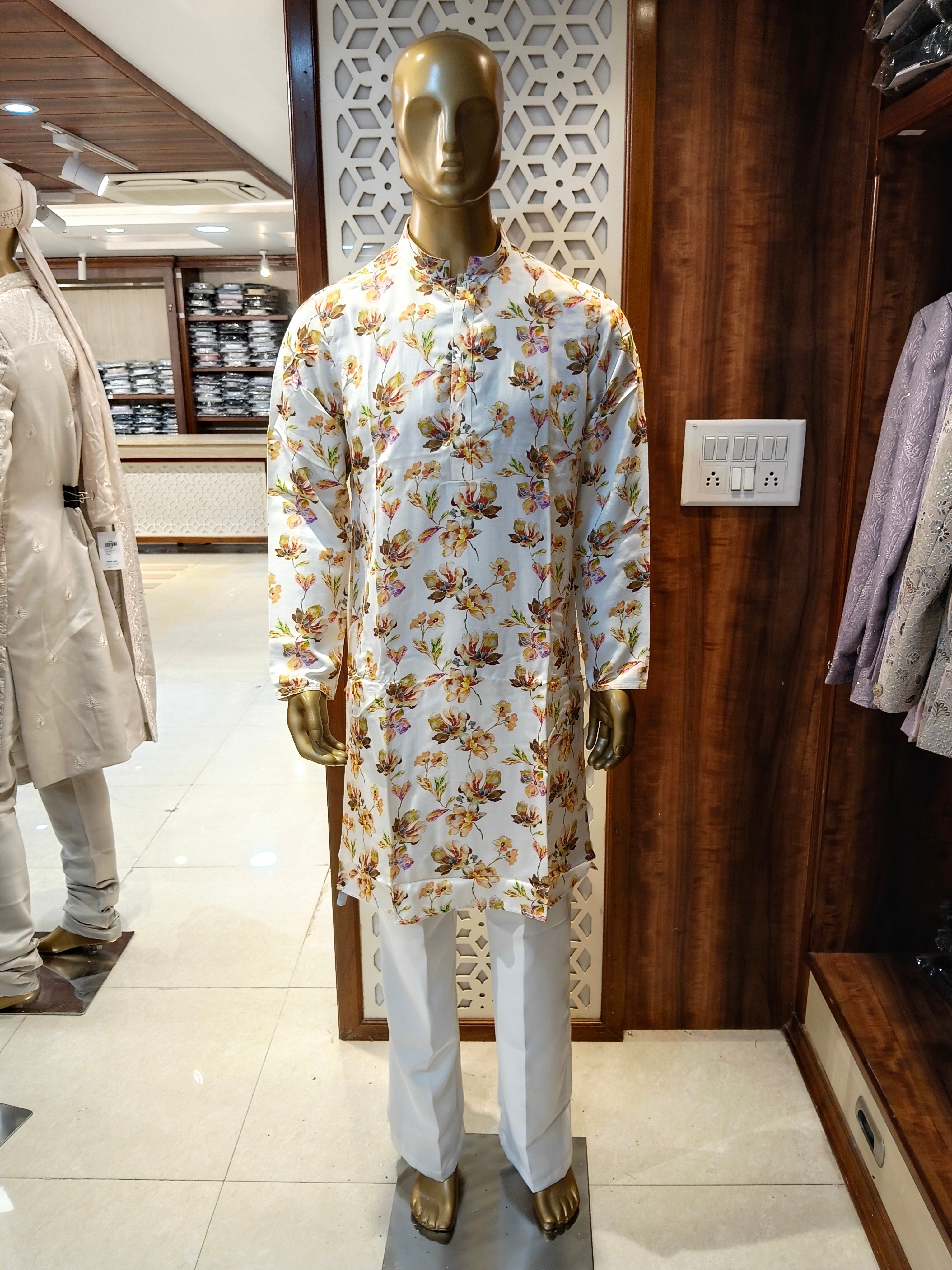 Ivory Printed  Kurta Pajama for Men
