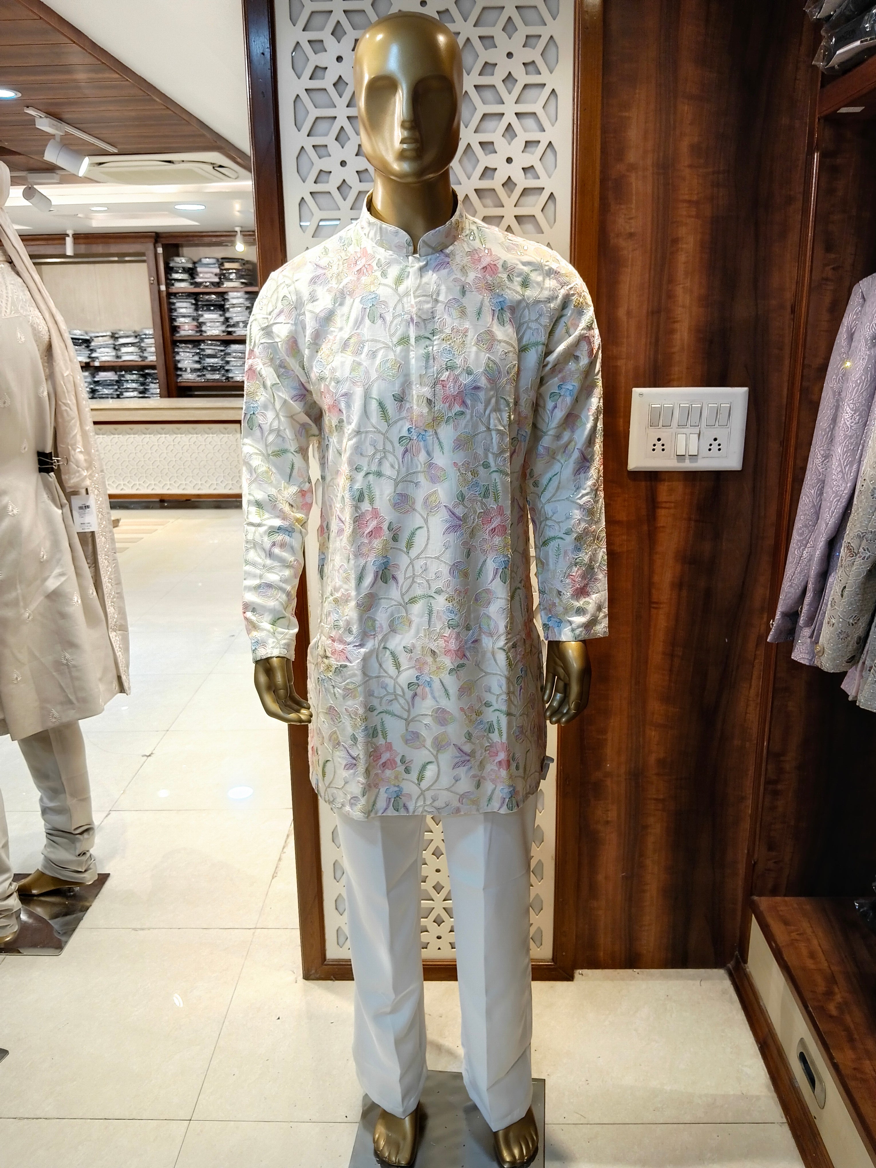 White Embellished Kurta Pajama for Men