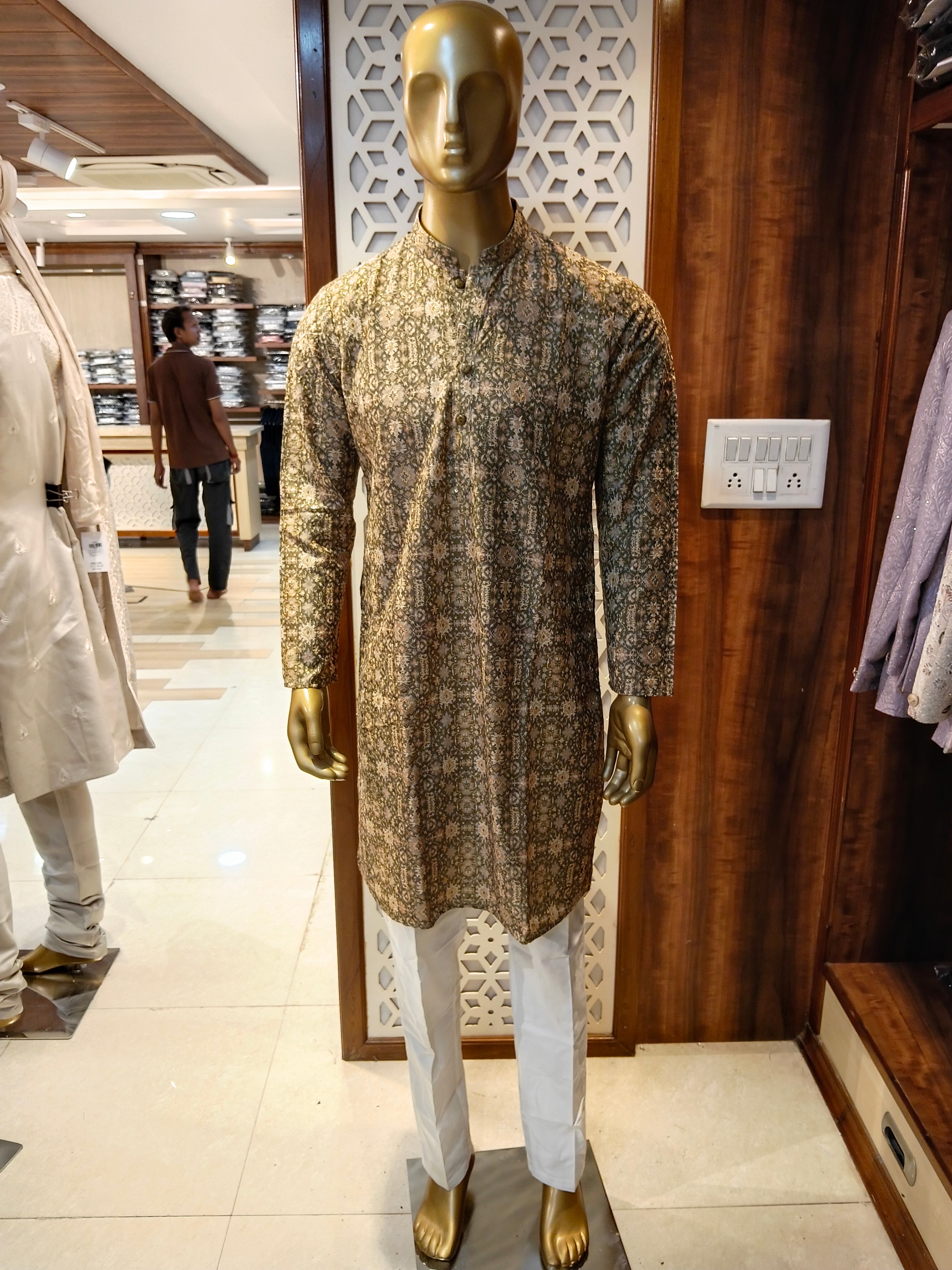 Dark Grey Printed Kurta Pajama for Men