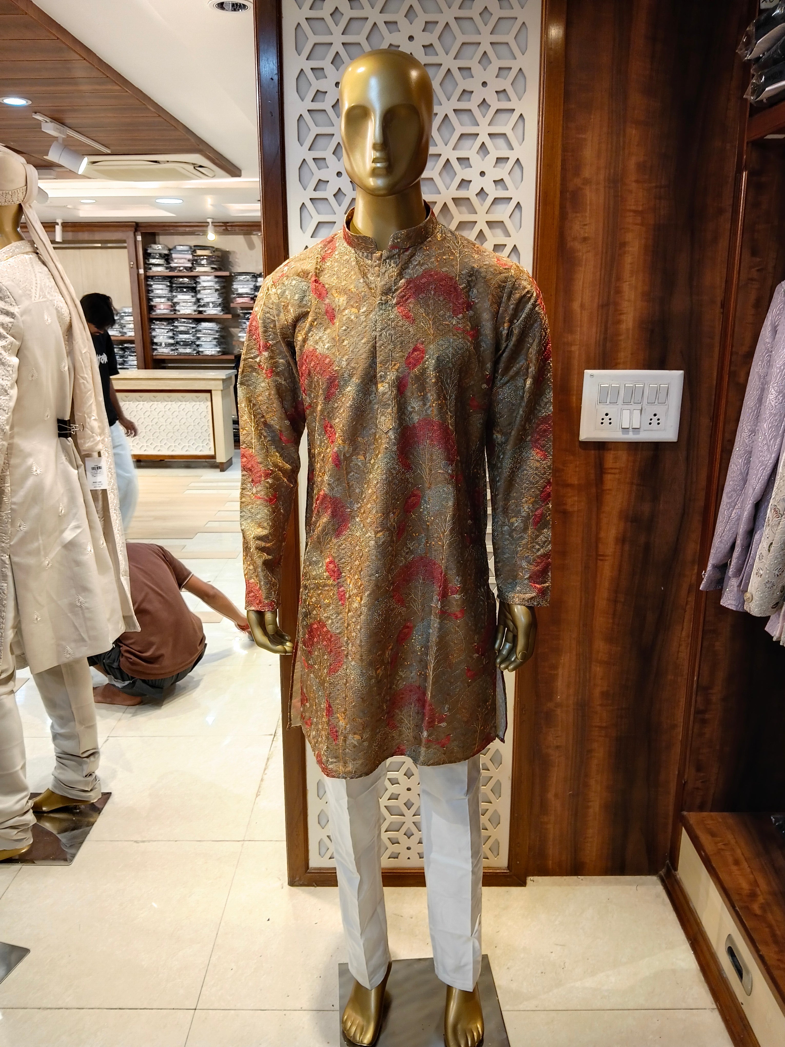 Brown & Maroon Embellished Kurta Pajama for Men