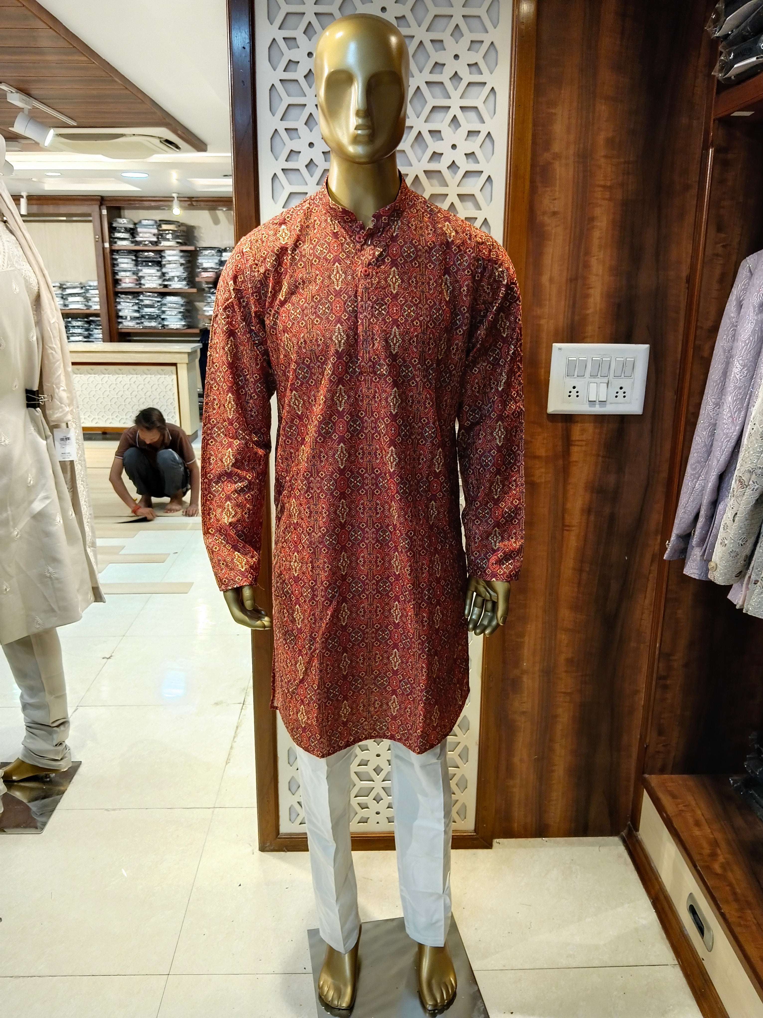 Brown Printed Kurta Pajama for Men