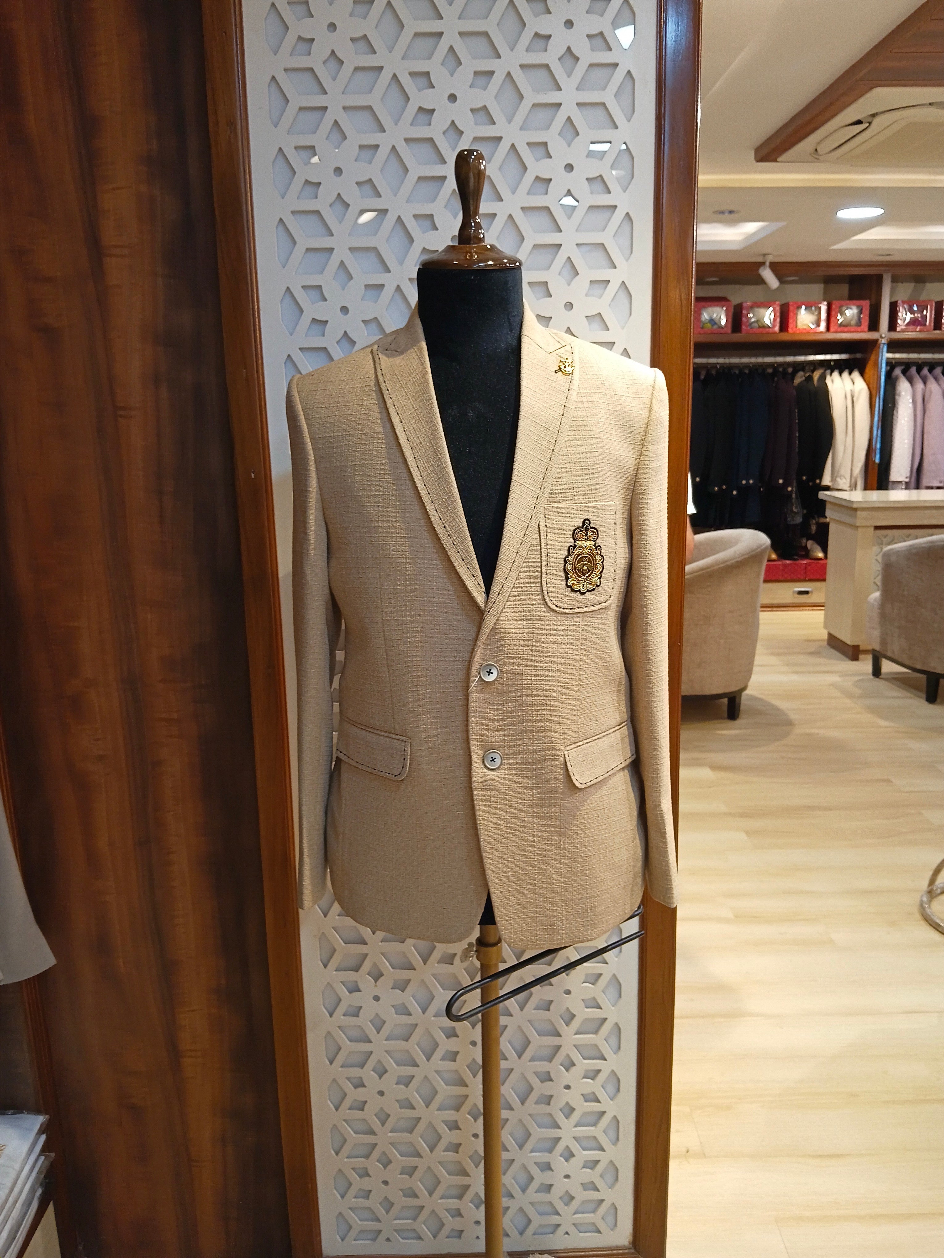 Light Beige Embroidered Blazer For Men