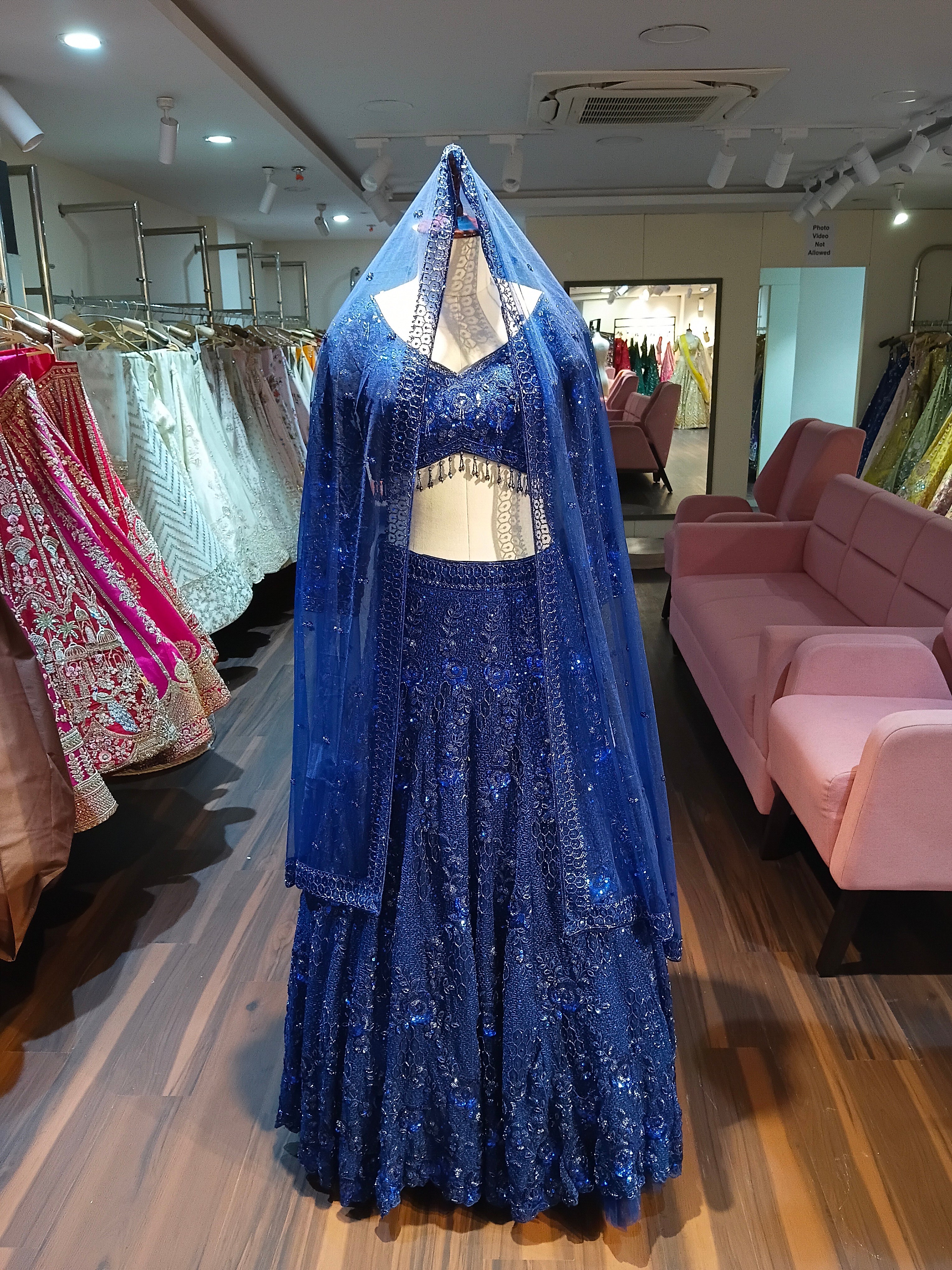 Navy Blue Embroidered Heavy Designer Lehenga With Ready Blouse