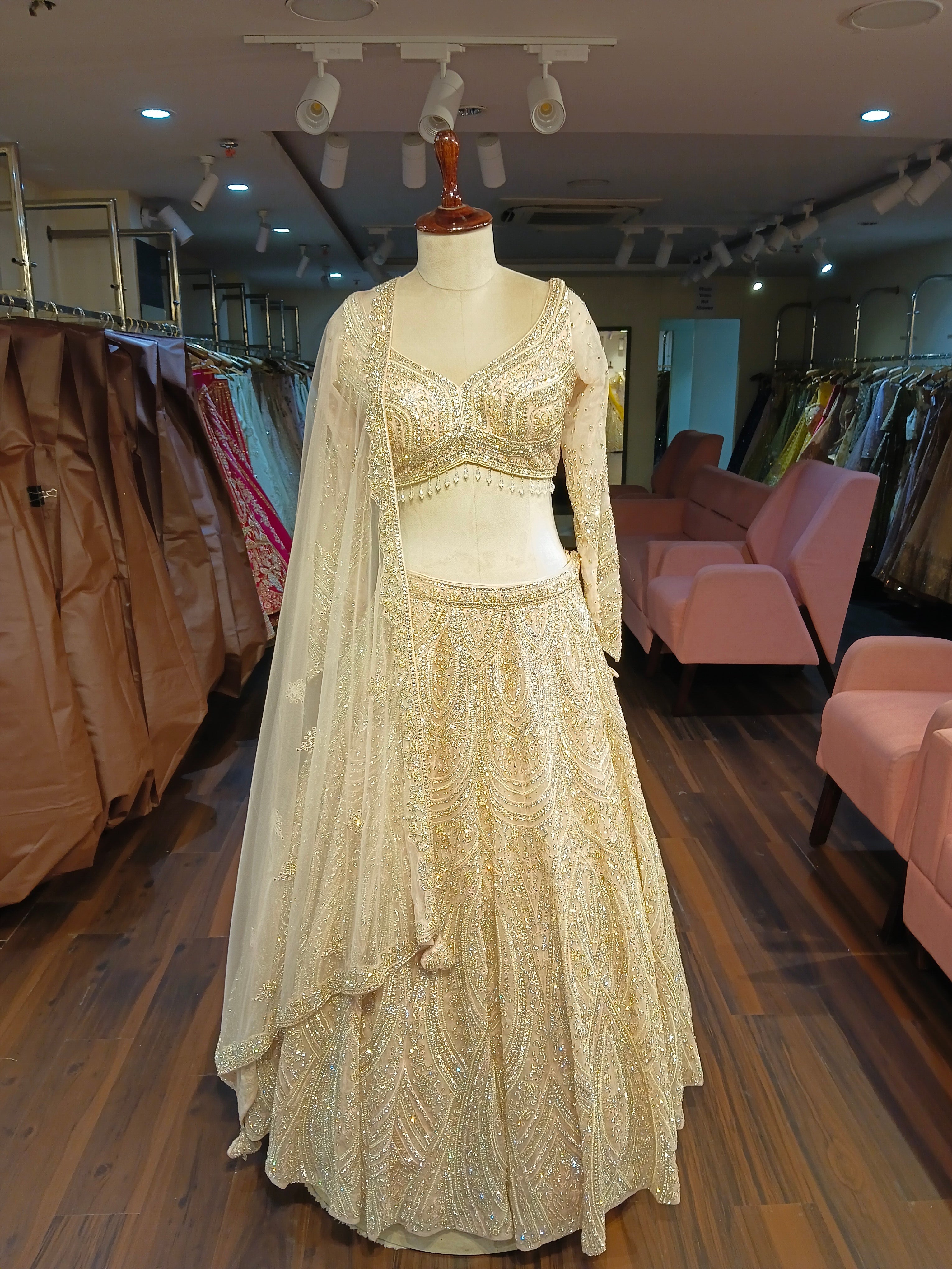 Light Beige Embroidered Heavy Designer Lehenga With Ready Blouse