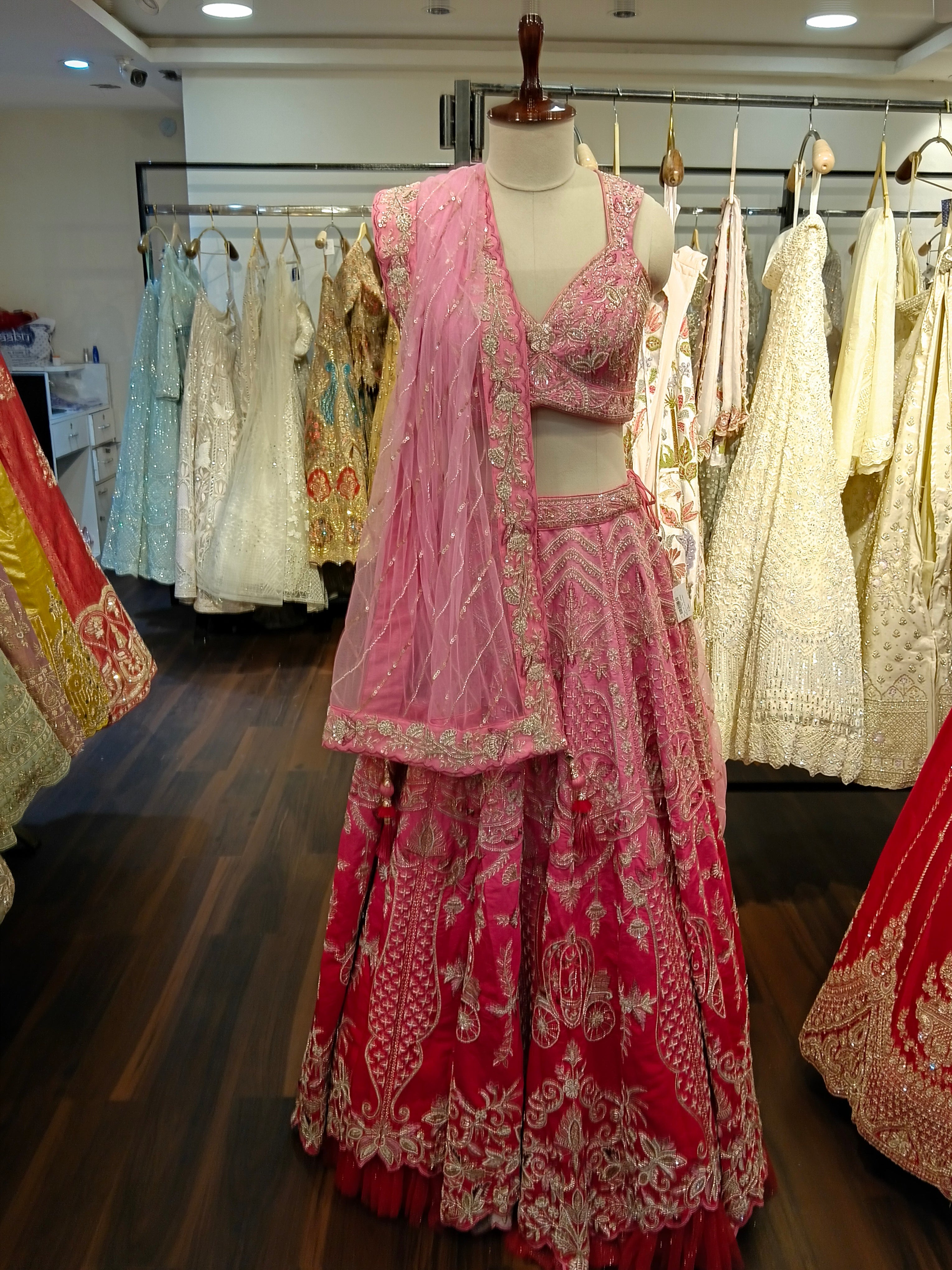 Shaded Pink Embroidered Designer Lehenga With Ready Blouse