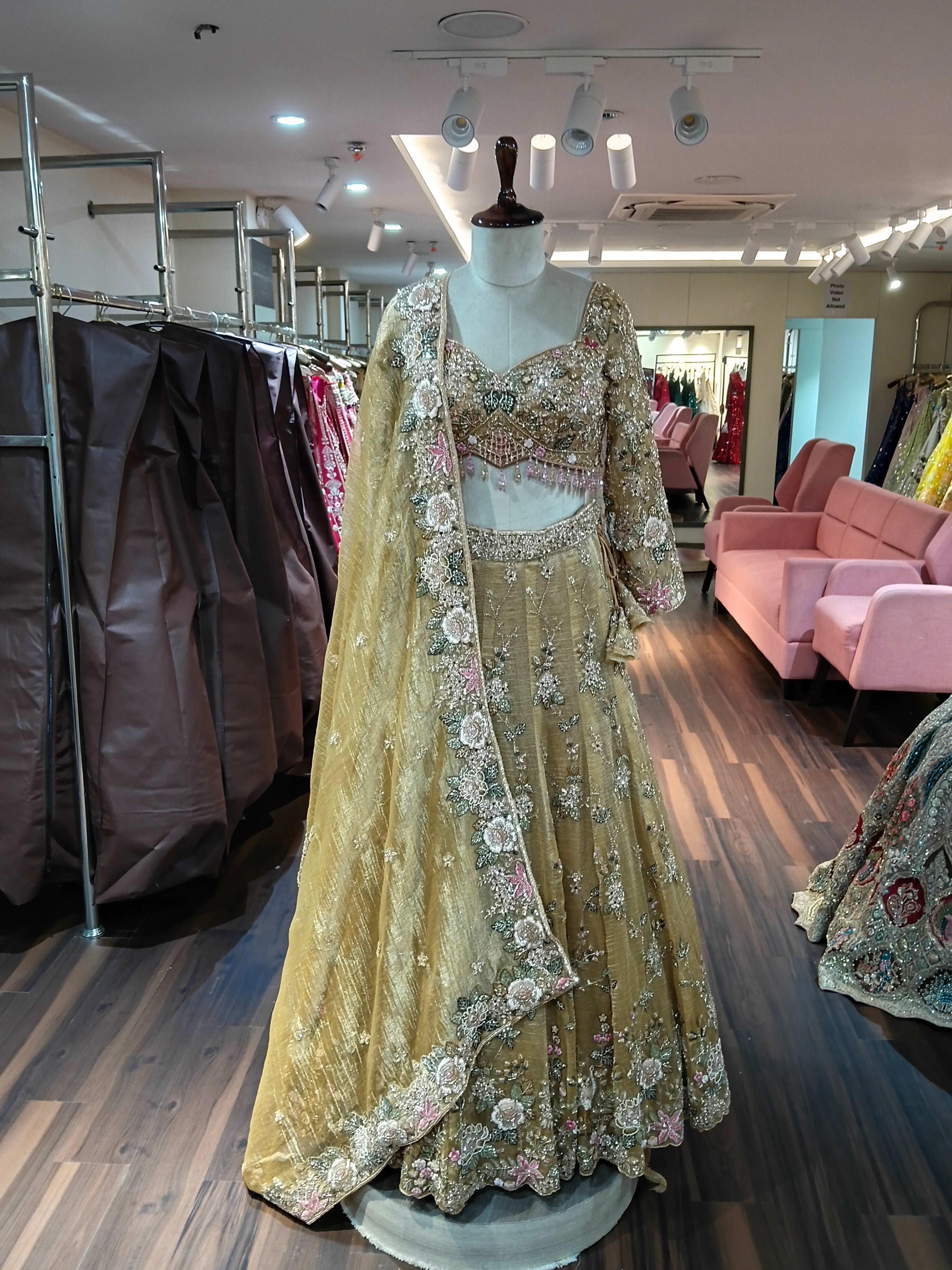 Beige Embroidered Designer Lehenga With Ready Blouse