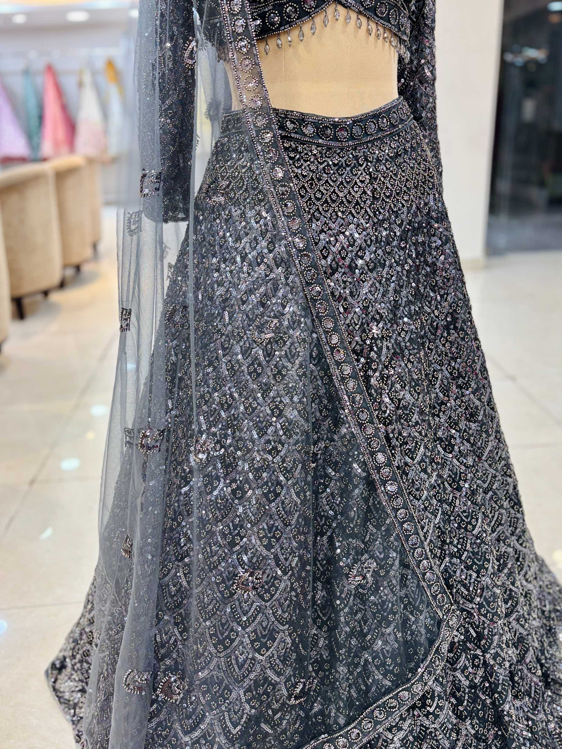 Grey Embellished Net Readymade Lehenga