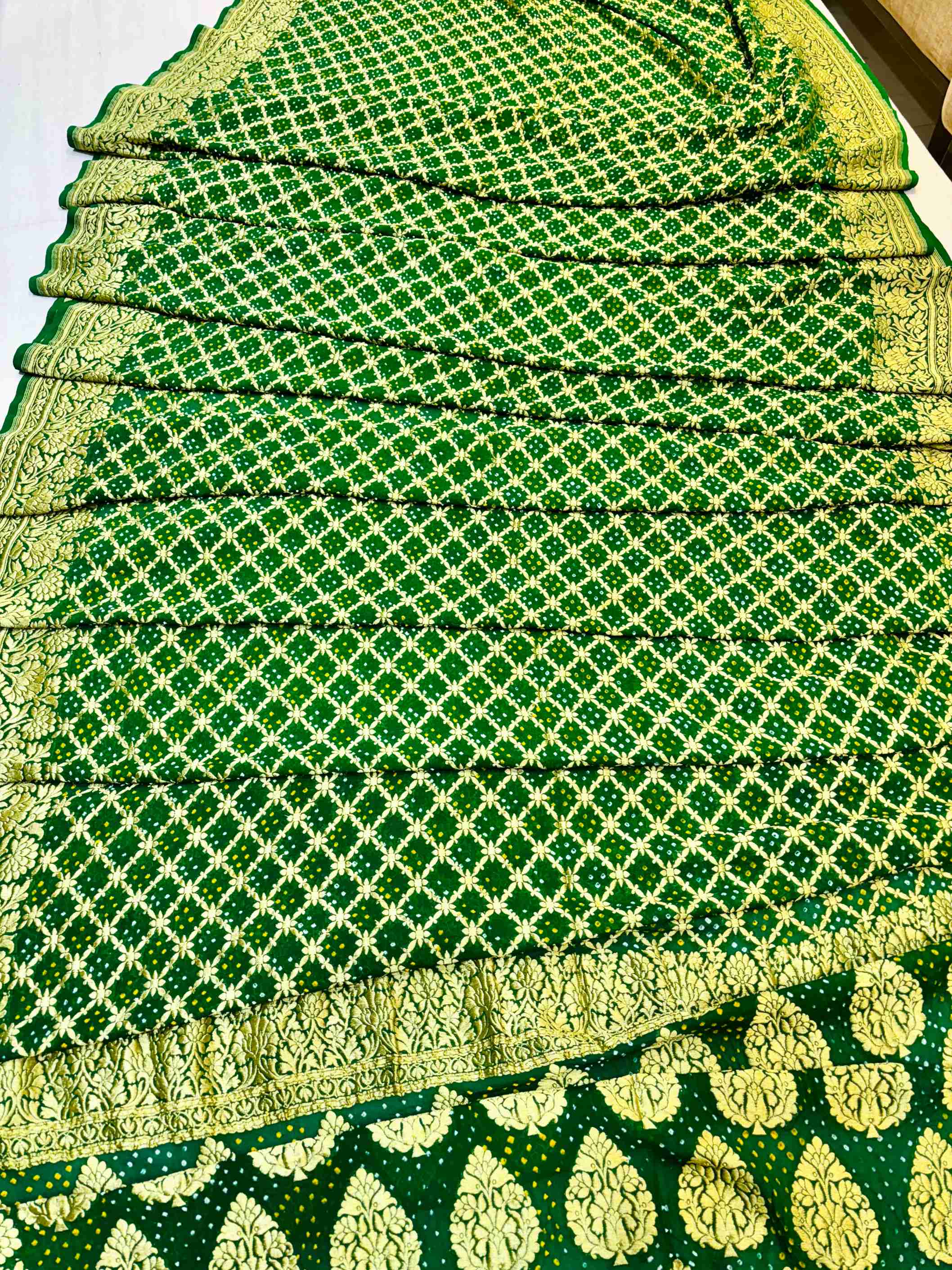 Green Khaddi Georgette Bandhani Saree