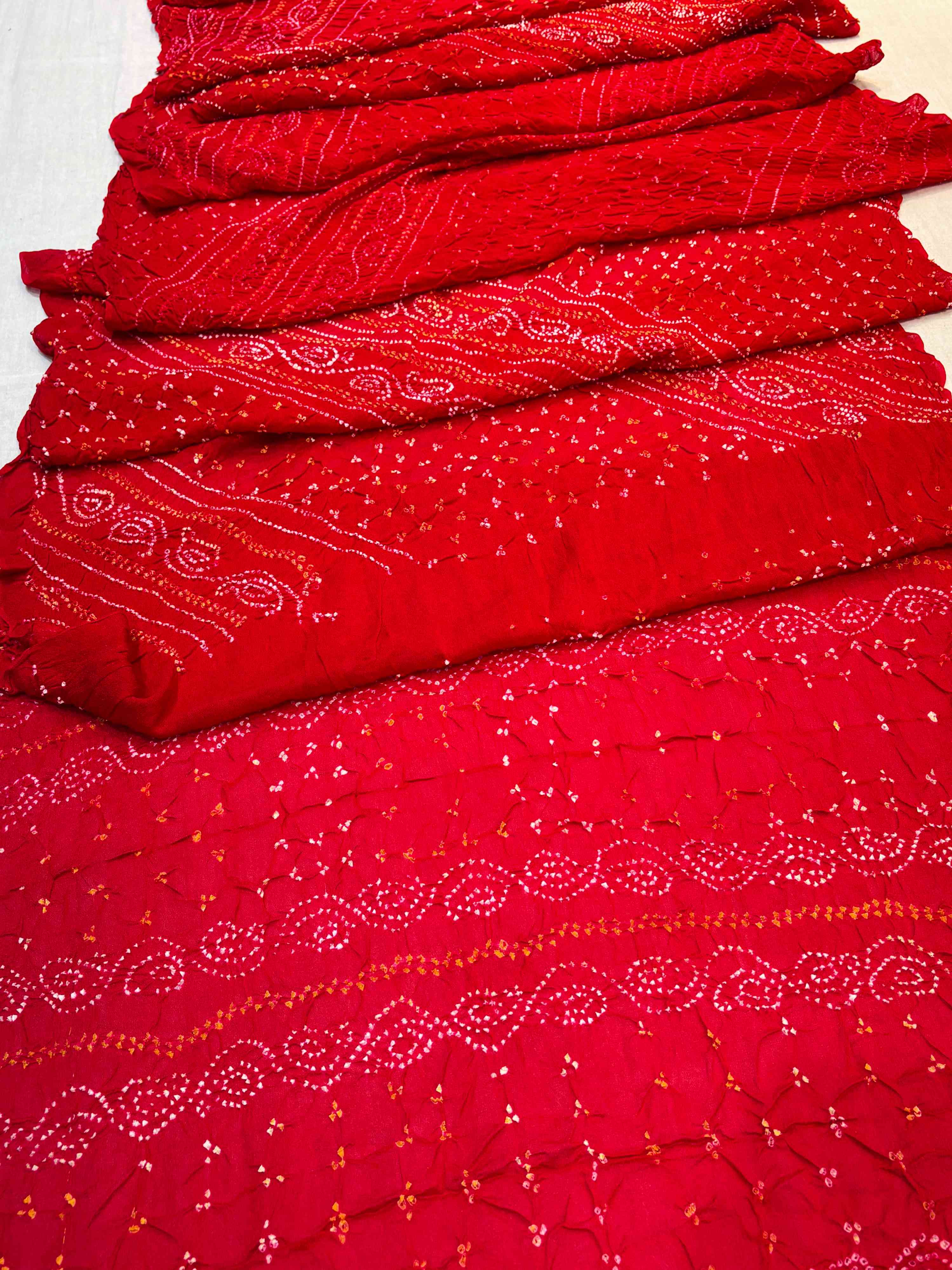 Dark Red Pure Chinnon Bandhani Saree