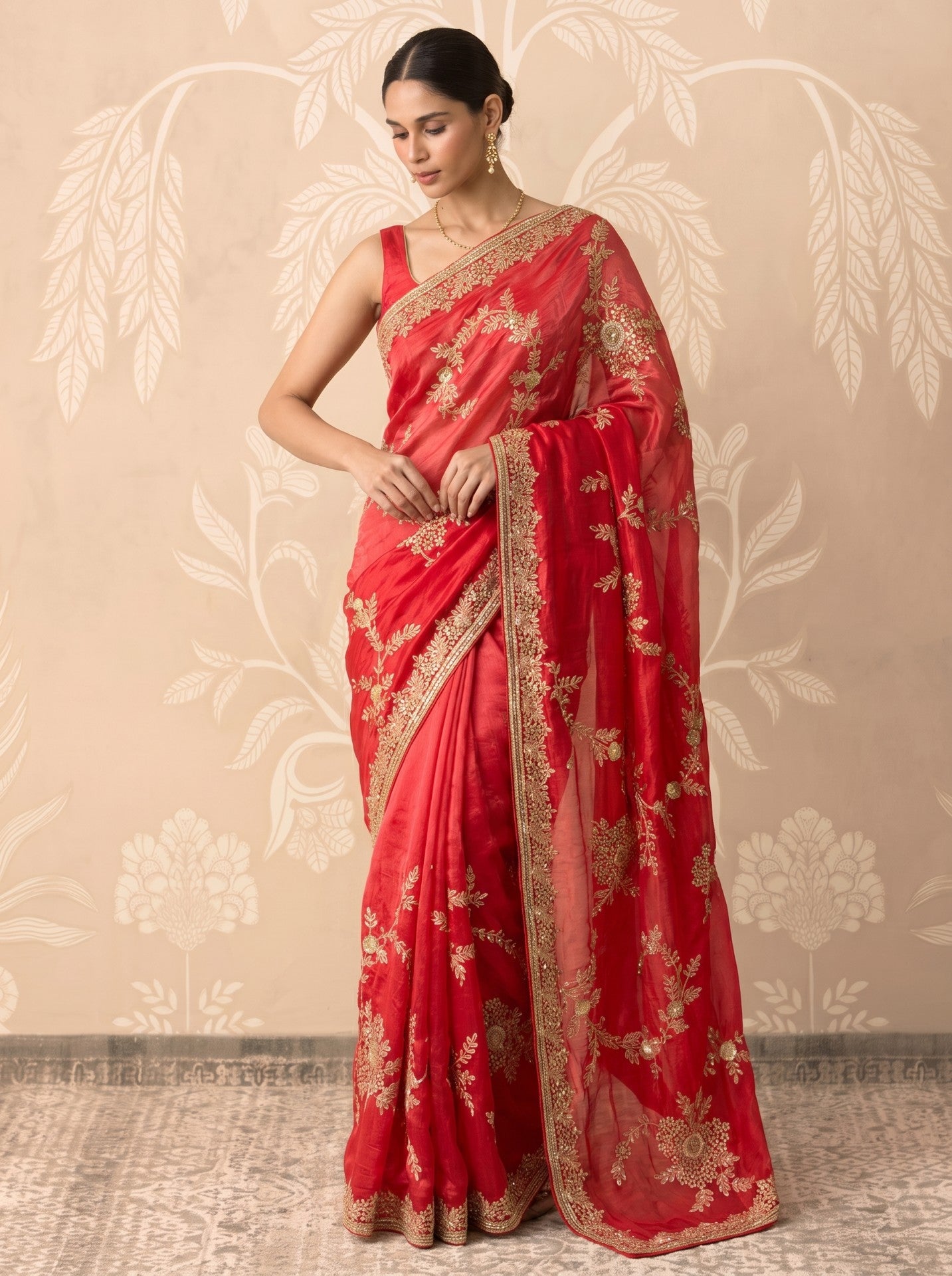 Women's Red Silk Saree with Gota Patti Work