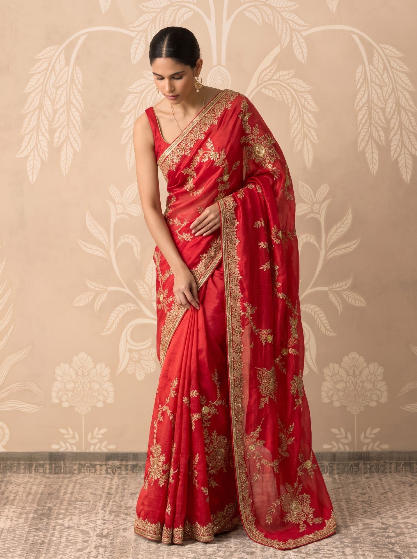 Women's Red Silk Saree with Gota Patti Work