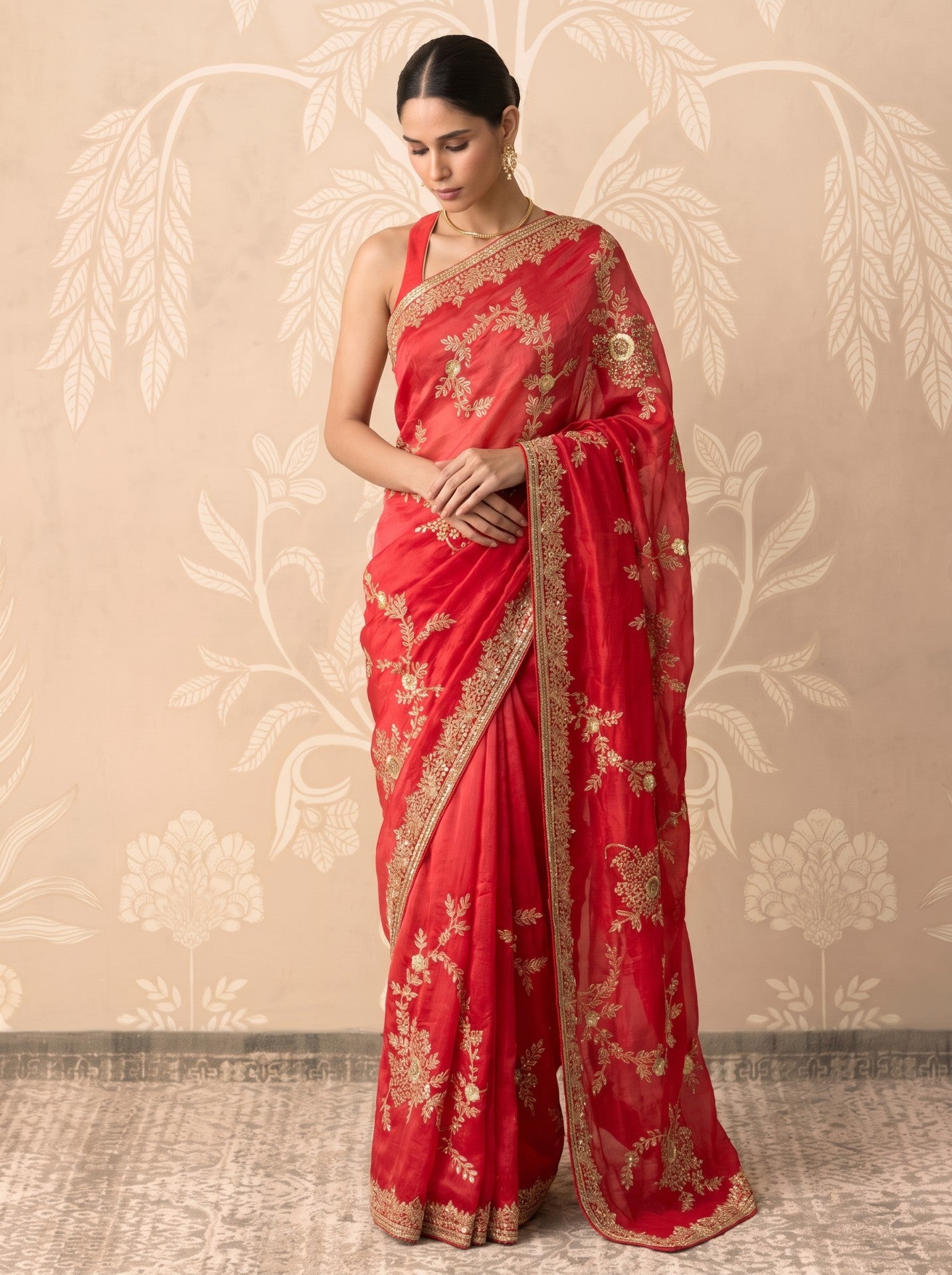 Women's Red Silk Saree with Gota Patti Work