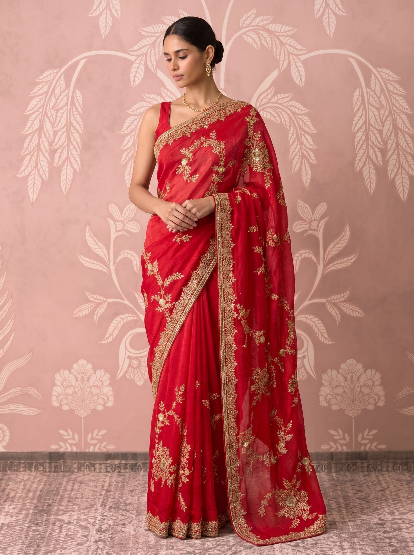 Women's Red Silk Saree with Gota Patti Work