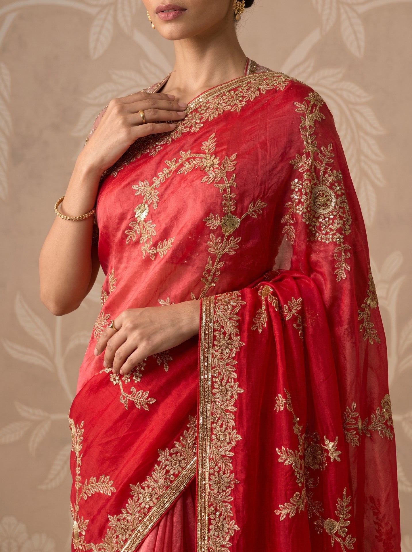 Women's Red Silk Saree with Gota Patti Work