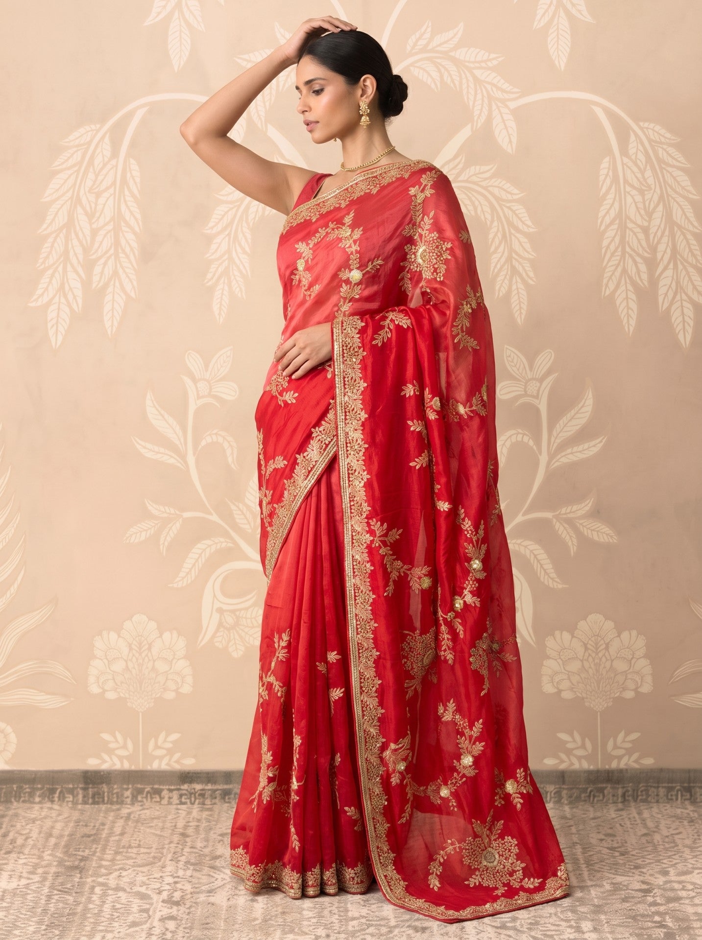 Women's Red Silk Saree with Gota Patti Work