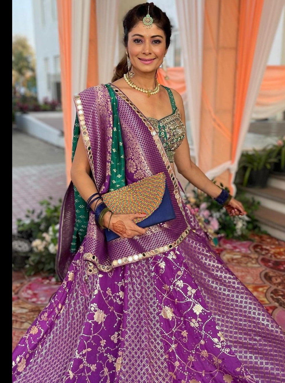 Purple Banarasee Sequinned Lehenga Set