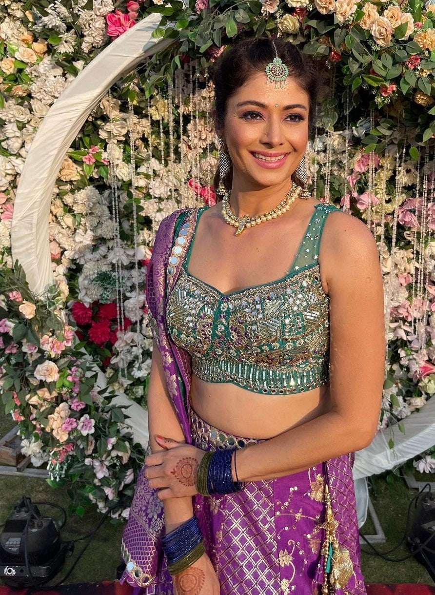 Purple Banarasee Sequinned Lehenga Set