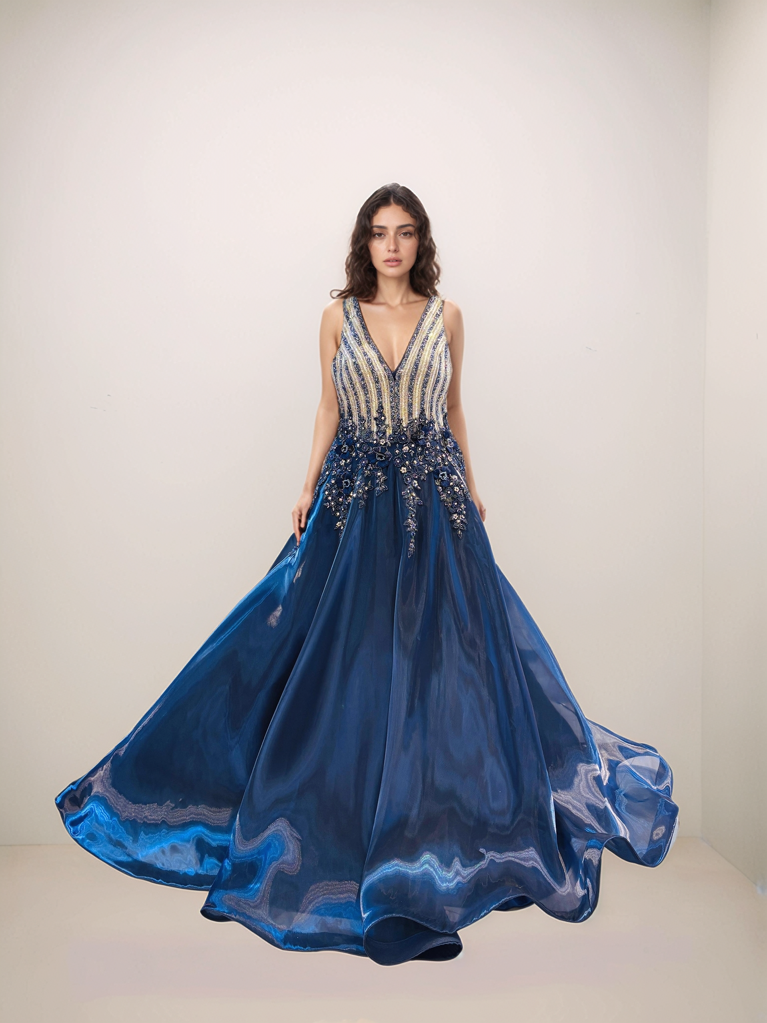 Sapphire Blue Tissue Ball Gown- Daabu Jaipur - Daabu Jaipur Sapphire Blue Tissue Ball Gown- Daabu Jaipur - Daabu Jaipur