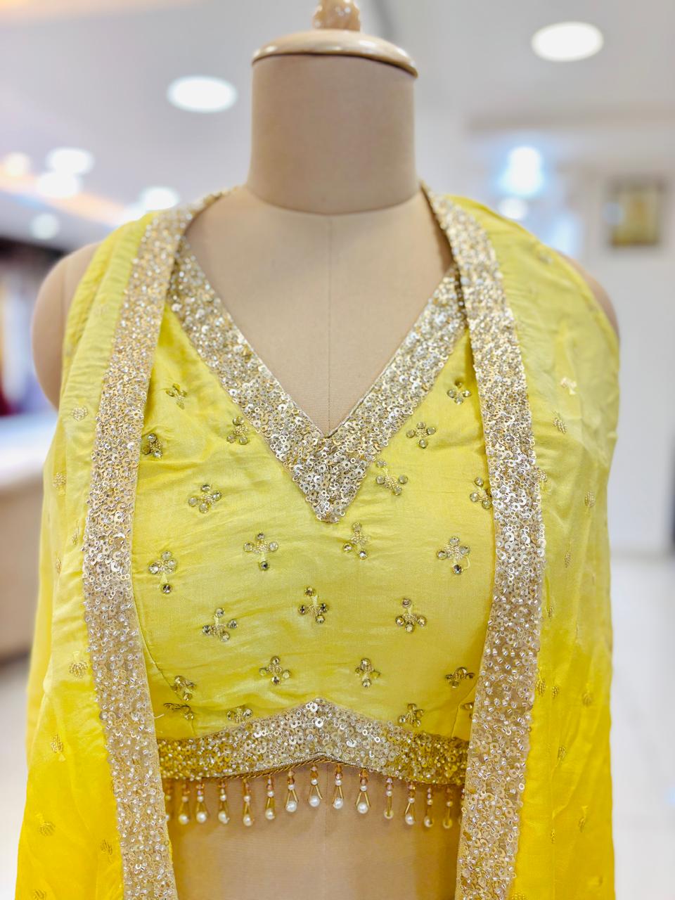 Yellow Premium Crepe Suit With Top & Shrug