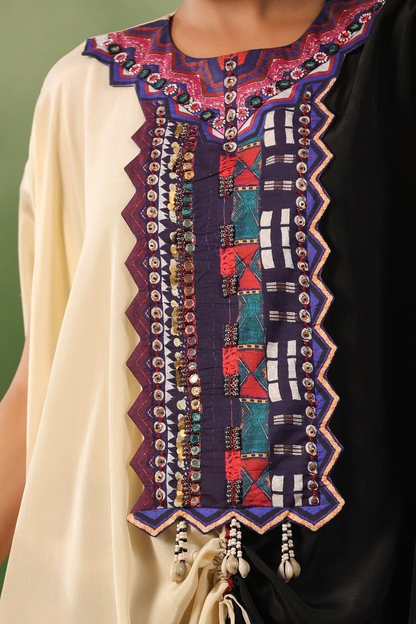 Black & Off white silk kaftan set