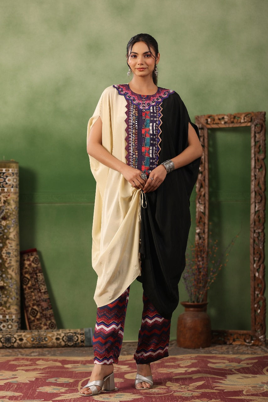 Black & Off white silk kaftan set