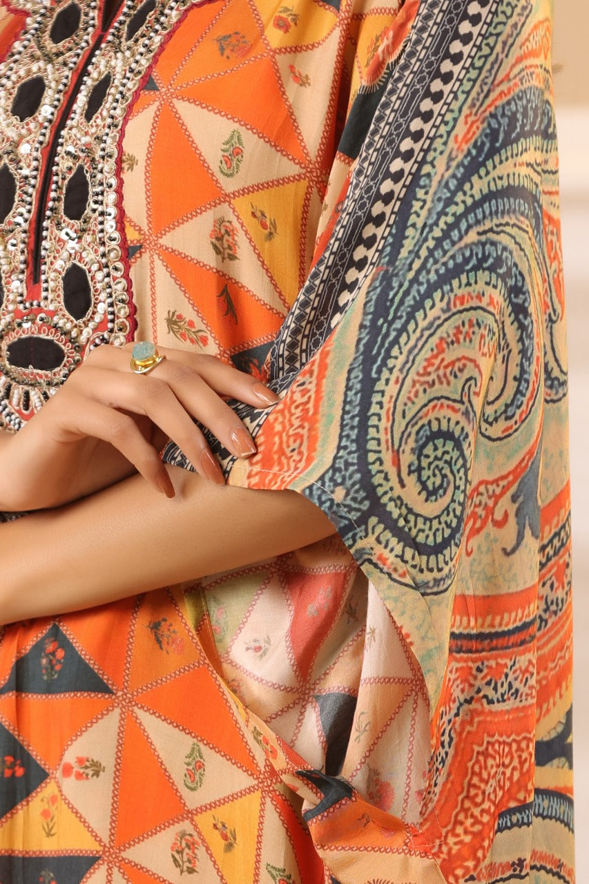 Orange Animal Print Kaftan Set