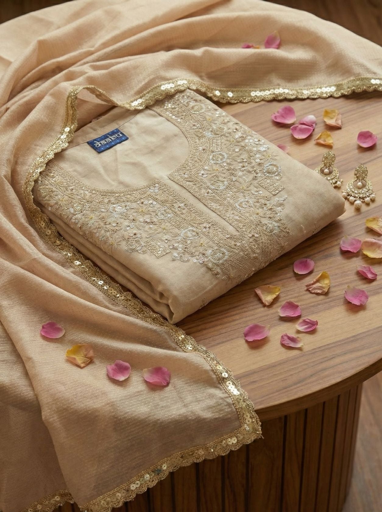 Light Pink Hand Embroidered Dress Material