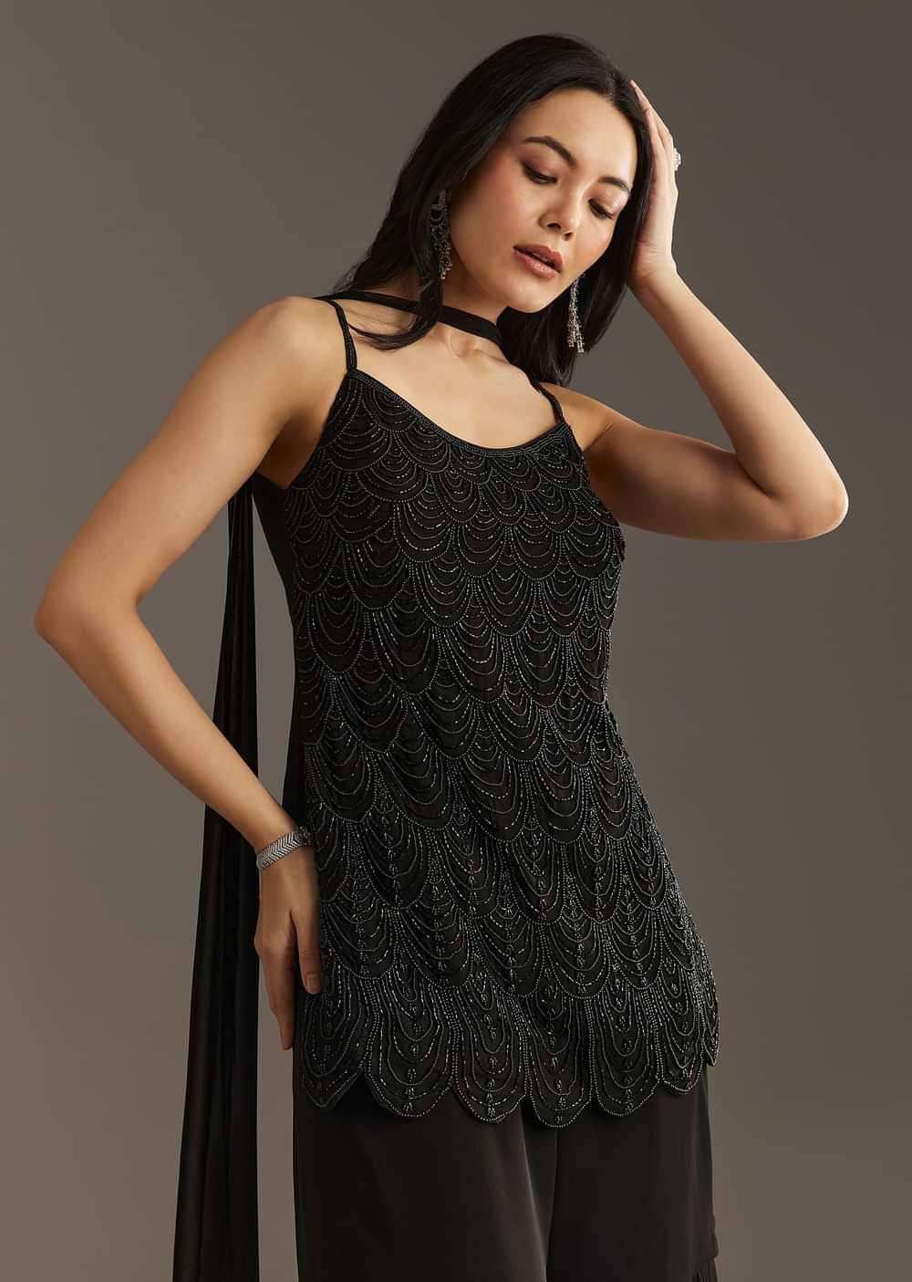 Black Sequinned Gharara Suit Set